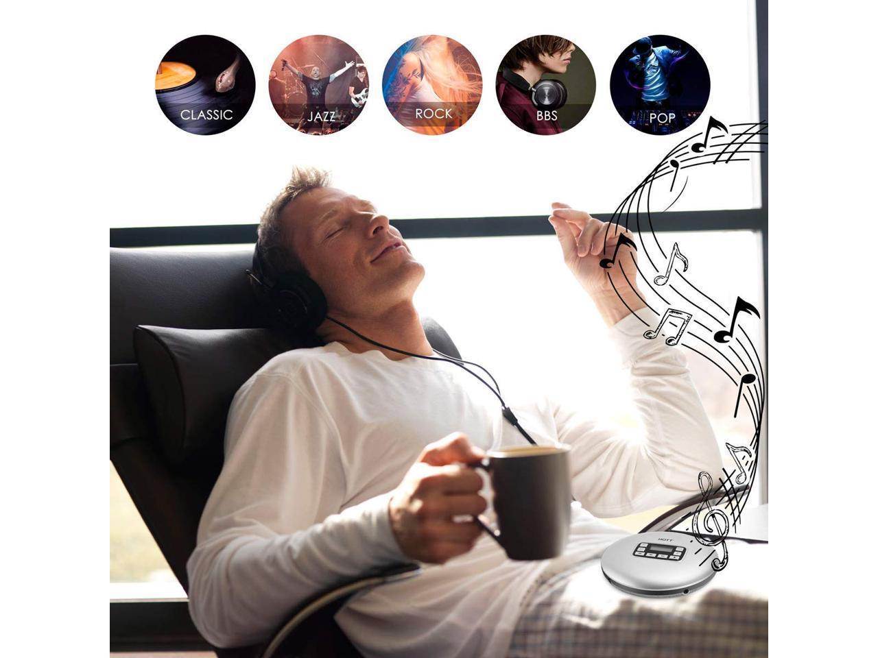 CD Player HOTT Portable Compact CD Player Support CD-R CD-RW MP3 Compact Disc CD Players with LCD Display Electronic Skip Protection Shockproof Anti Scratch Function Silver