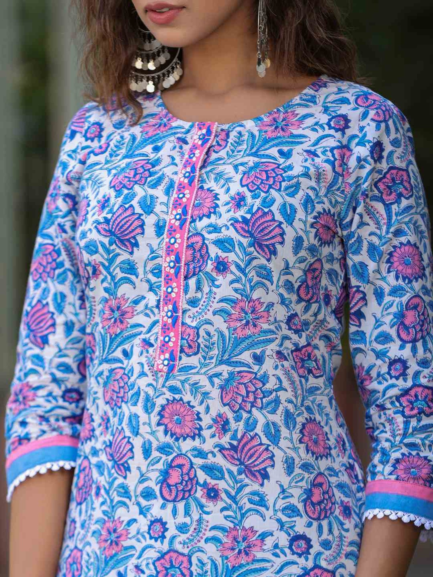 Rain and Rainbow Blue Cotton Embroidered Kurta & Salwar Set With Dupatta