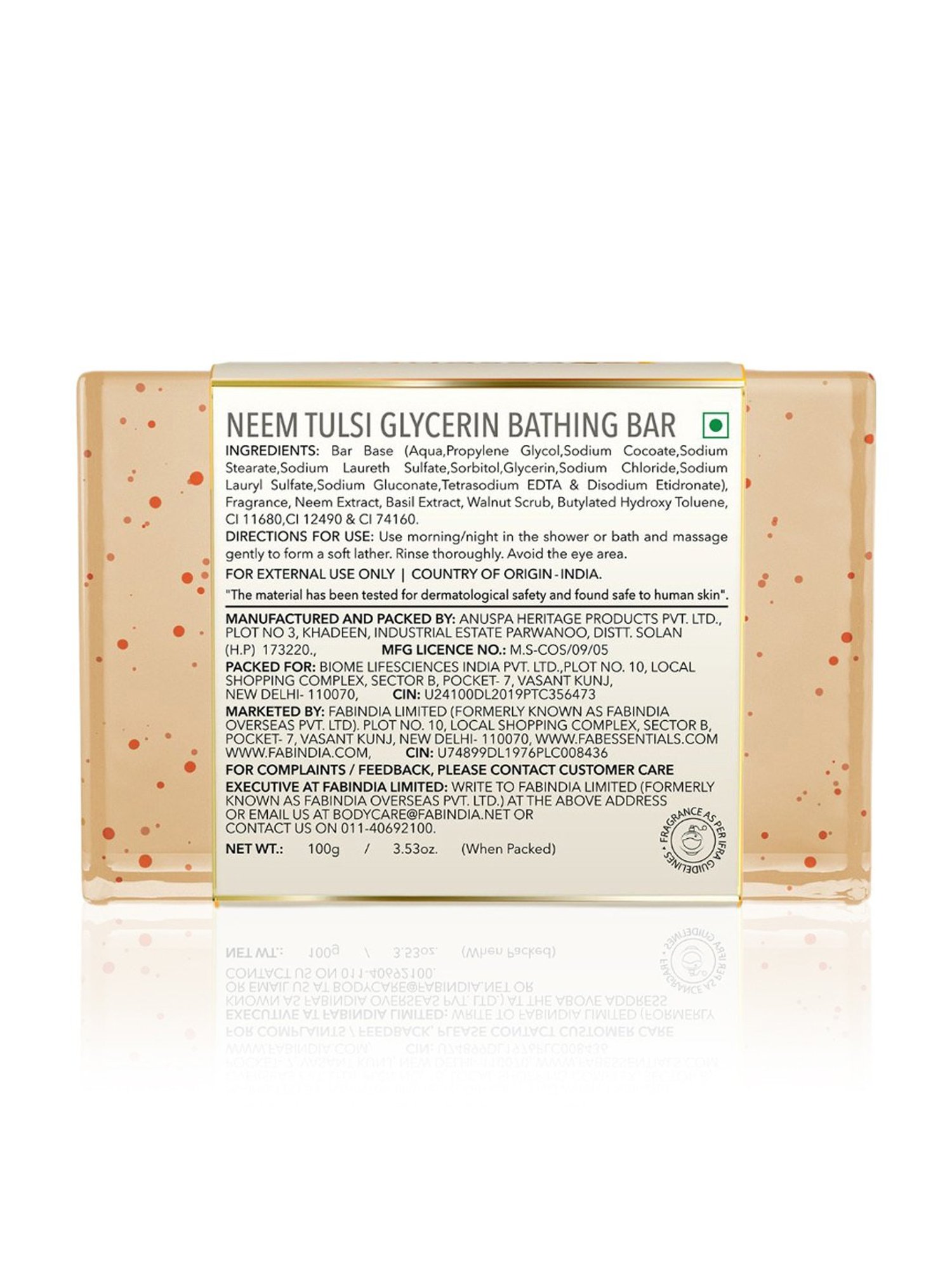 Fabessentials Neem Tulsi Glycerin Bathing Bar - 100 gm