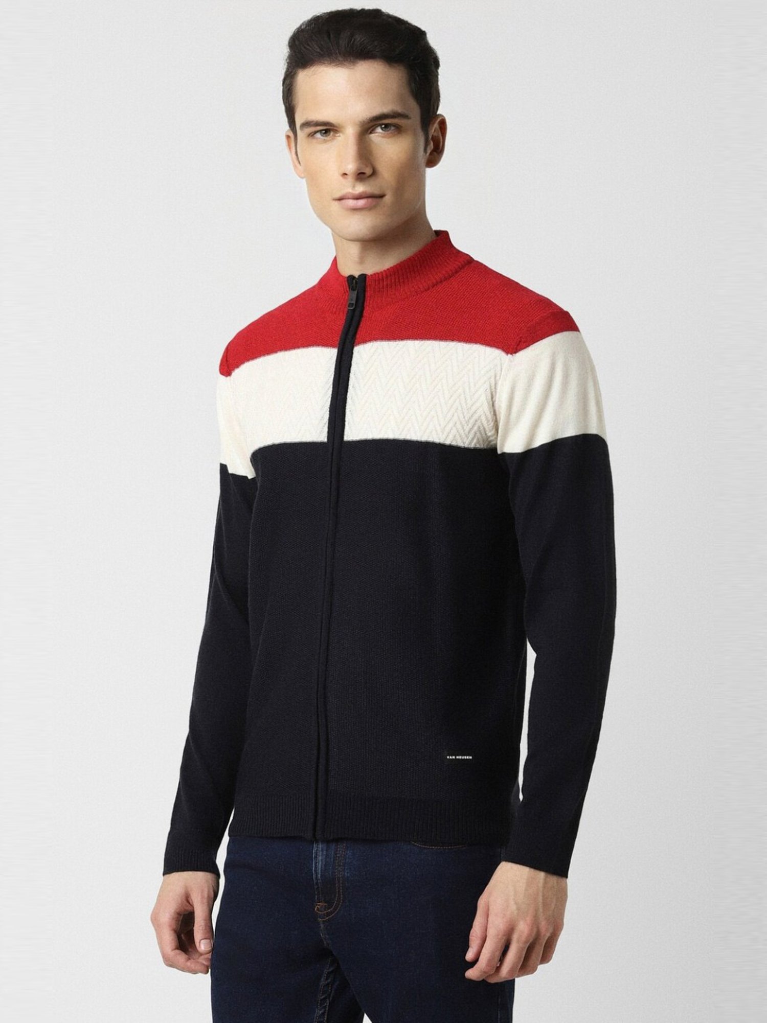 Van Heusen Black Regular Fit Colour Block Sweater