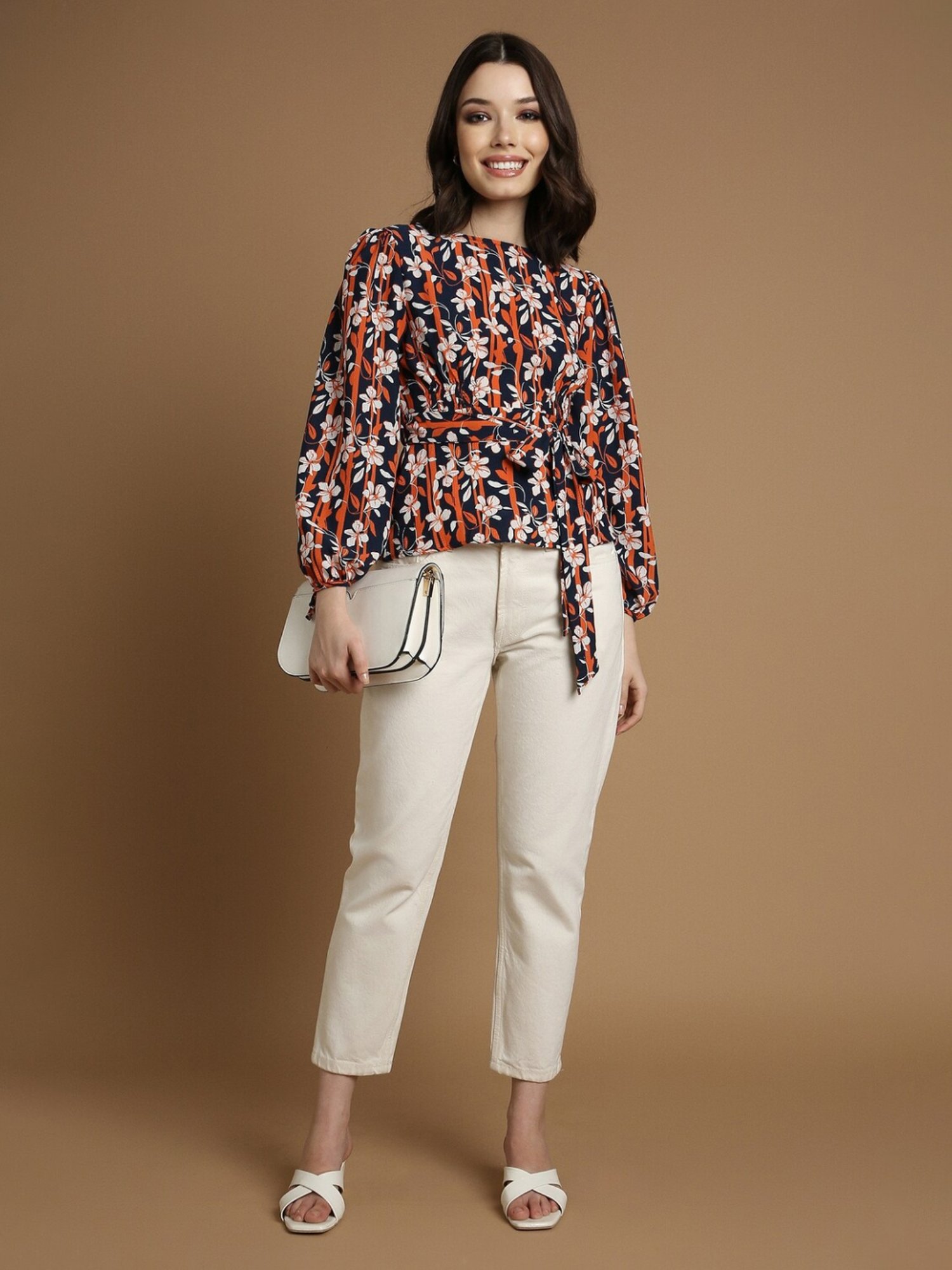 Allen Solly Navy & Rust Printed Top