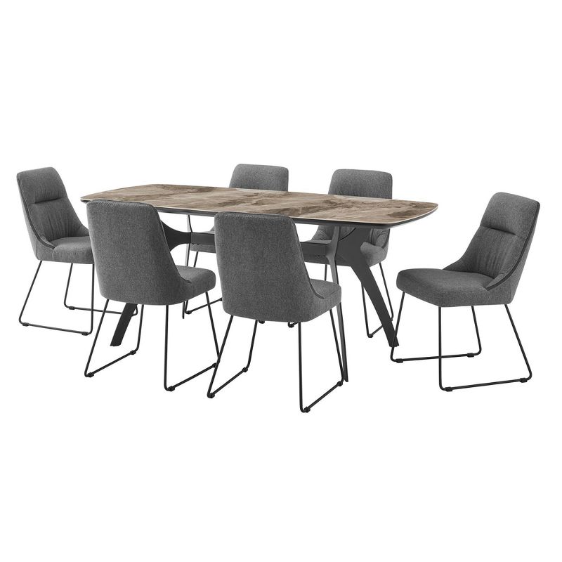 7pc Andes and Quartz Rectangular Dining Set Gray - Armen Living