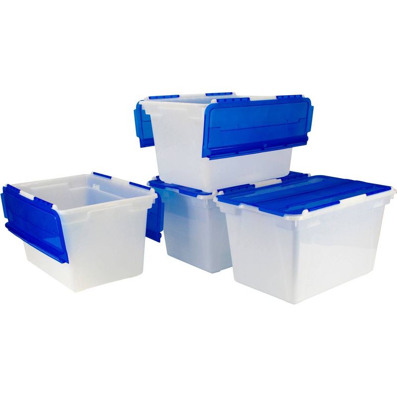 Storex 12gal 4pk Storage Totes with Blue Flip-Top Lids