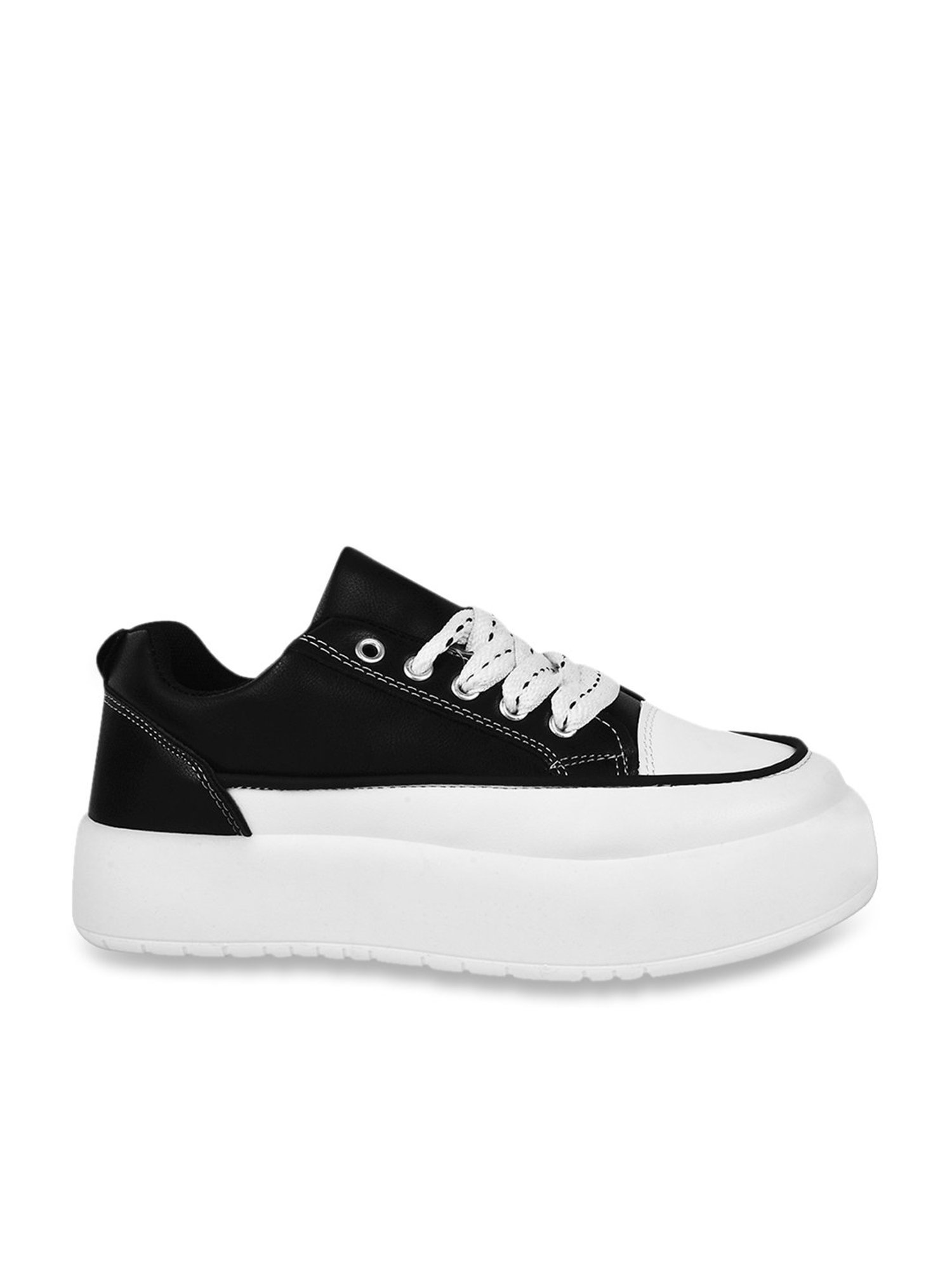 The White Pole Women's Black Casual Sneakers