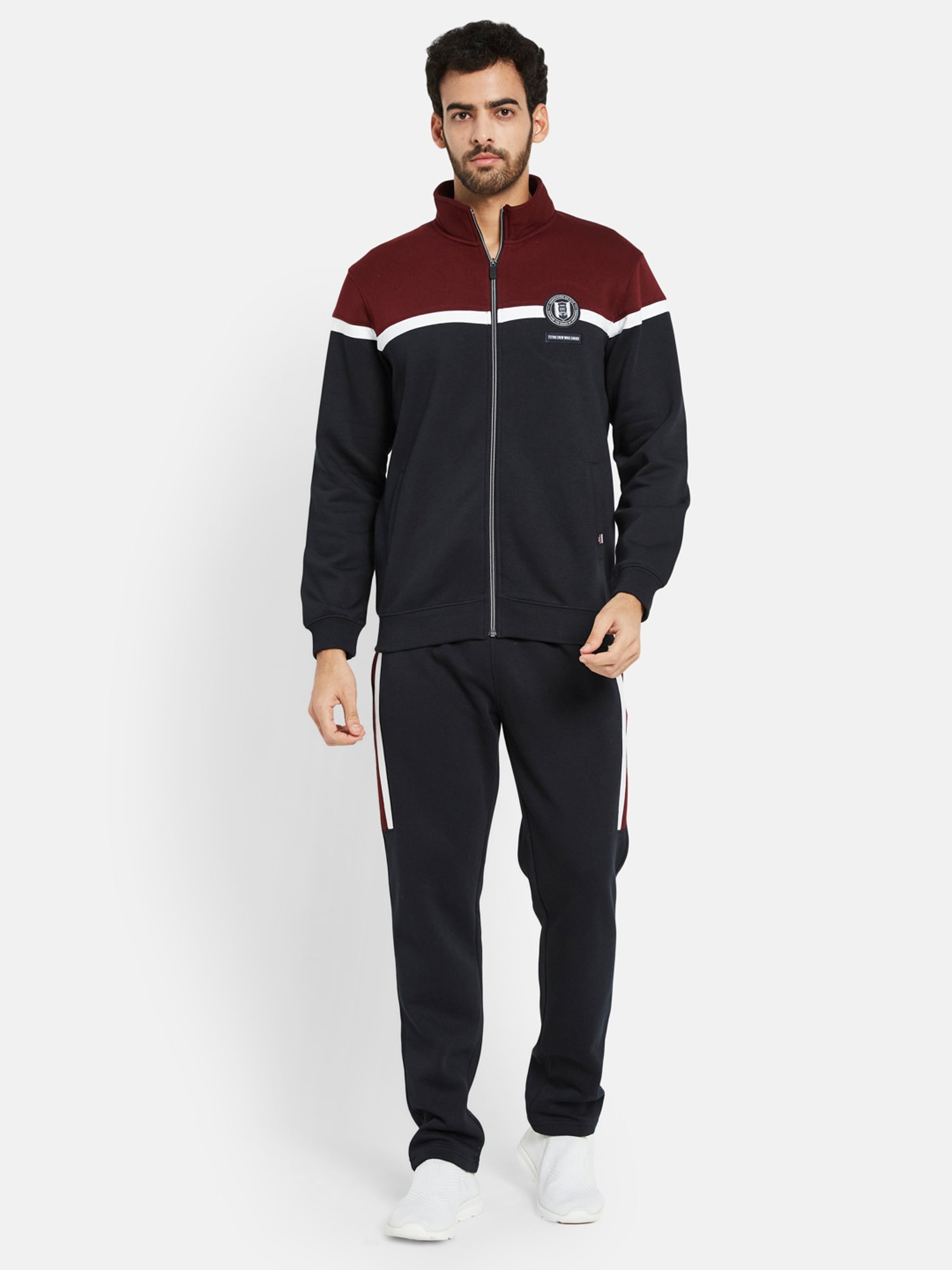 Octave Maroon & Navy Regular Fit High Neck Tracksuit