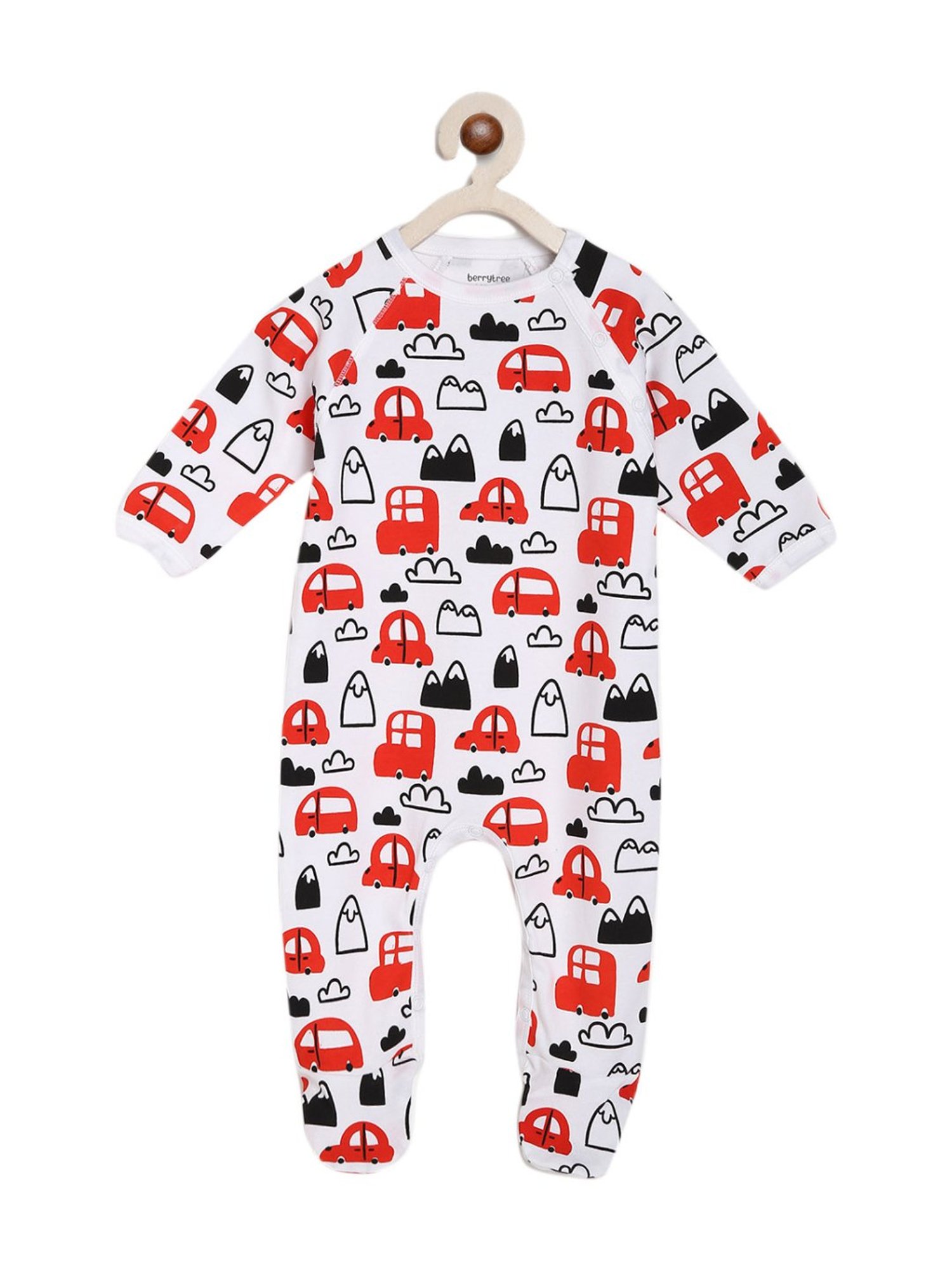 Berrytree Organic Kids Red Cotton Cars Print Rompers