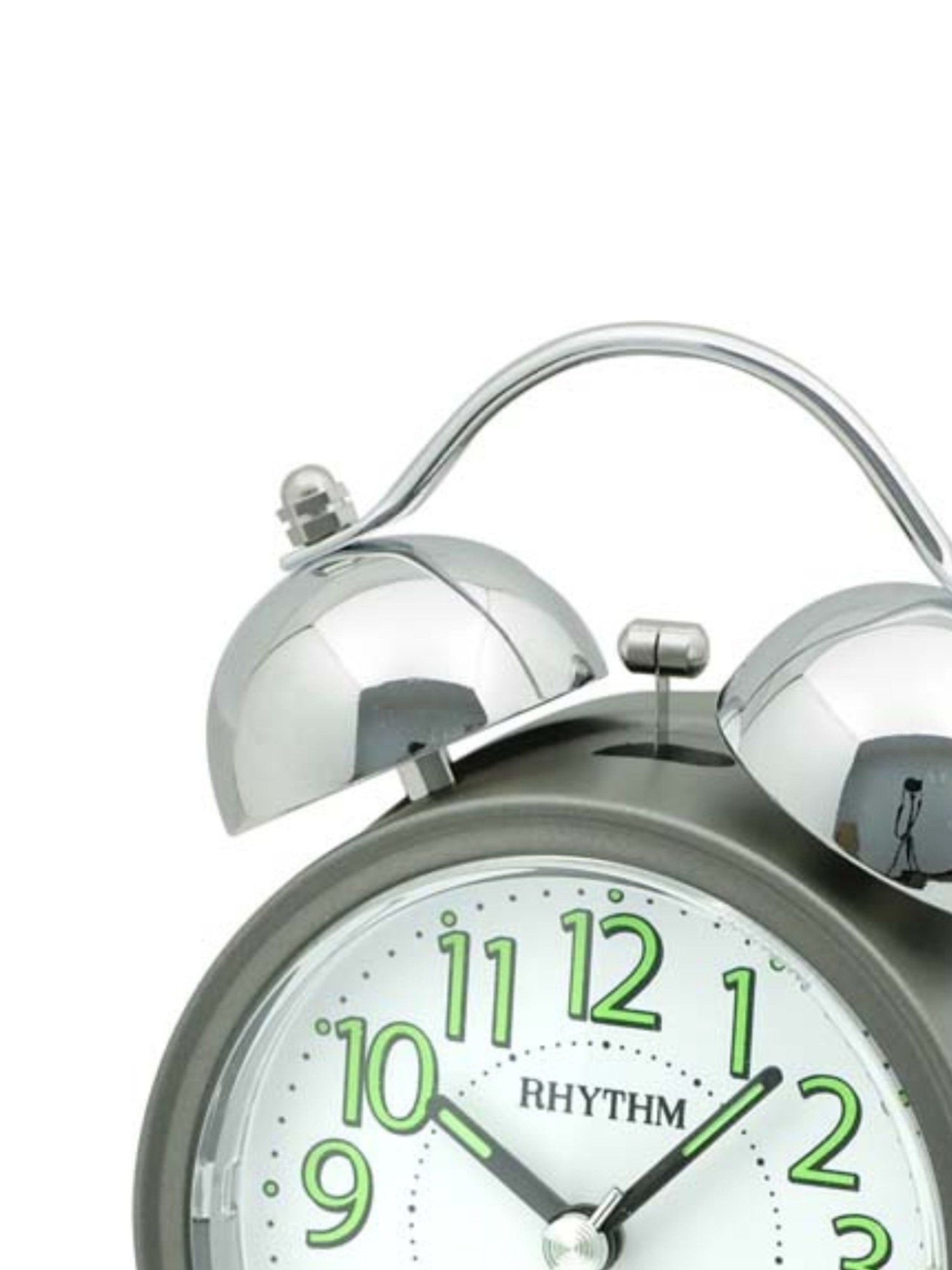 RHYTHM Grey Plastic Elegant Round Grey Light Silky Move Bell Alarm Snooze Lumibrite Table Clock