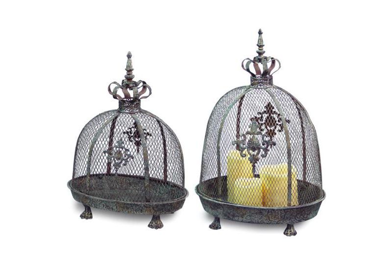 Melrose Set of 2 Renaissance Style Distressed Crown Top Dome Pillar Candle Lanterns