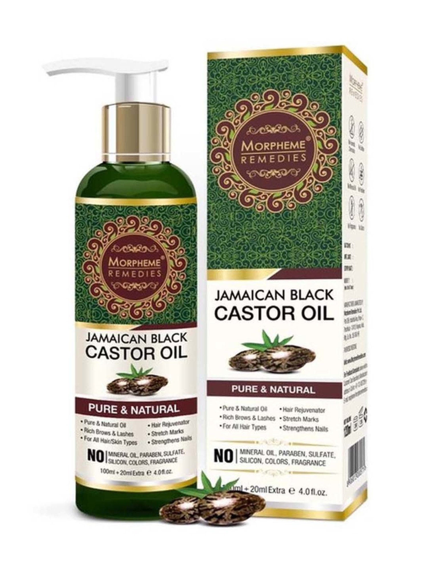 Morpheme Remedies Jamaican Organic Black Castor Oil Pure Oil for Stronger Hair- 120 ml