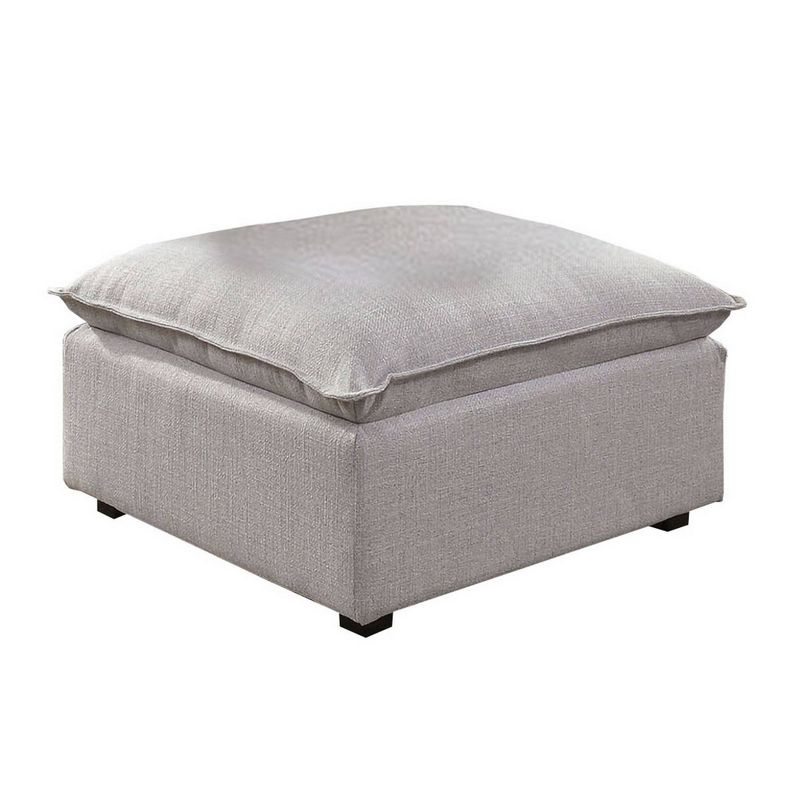 Fabric Upholstered Ottoman with Pillow Top Seat and Welt Trim Gray - Benzara