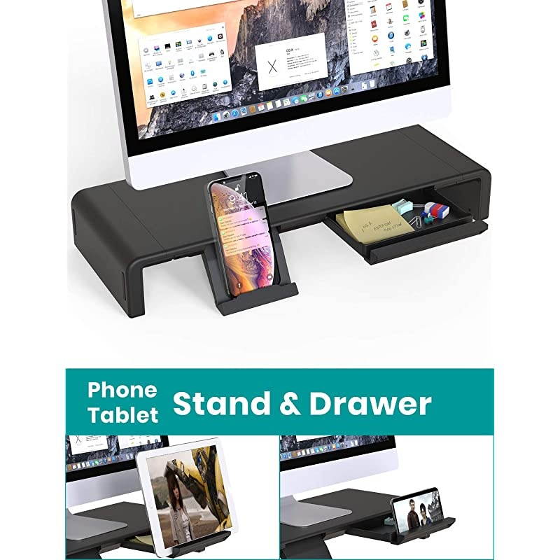 Monitor StandKlearlook 3 Adjustable Length Computer Stand Riser with Storage Drawer Tablet and Phone Stand Holder for TV PC Laptop Computer Printer Fax Machines Black