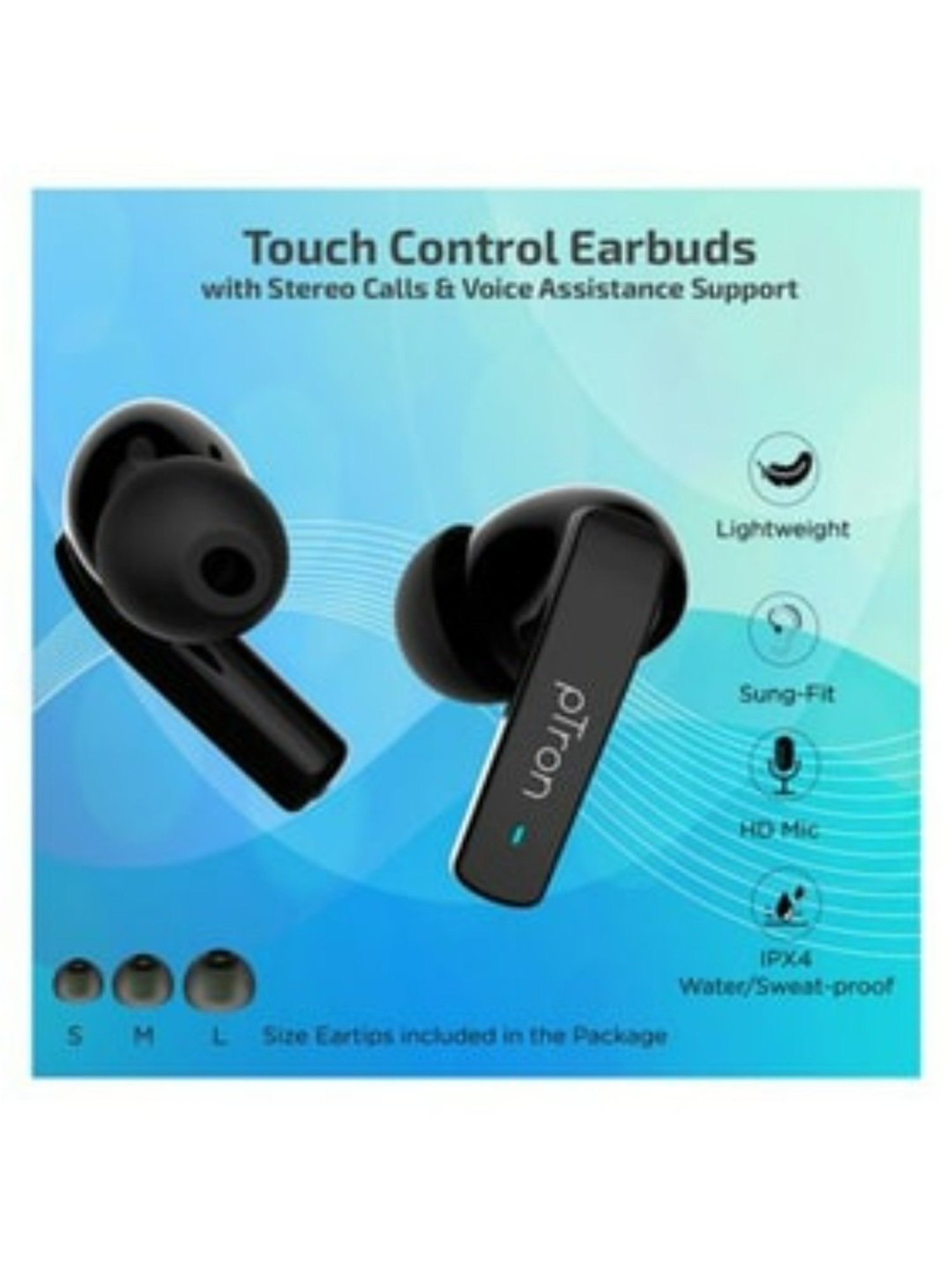 PTron Basspods 992 Active Noise Cancelling ANC Bluetooth 5.0 Wireless Earbuds (Black)