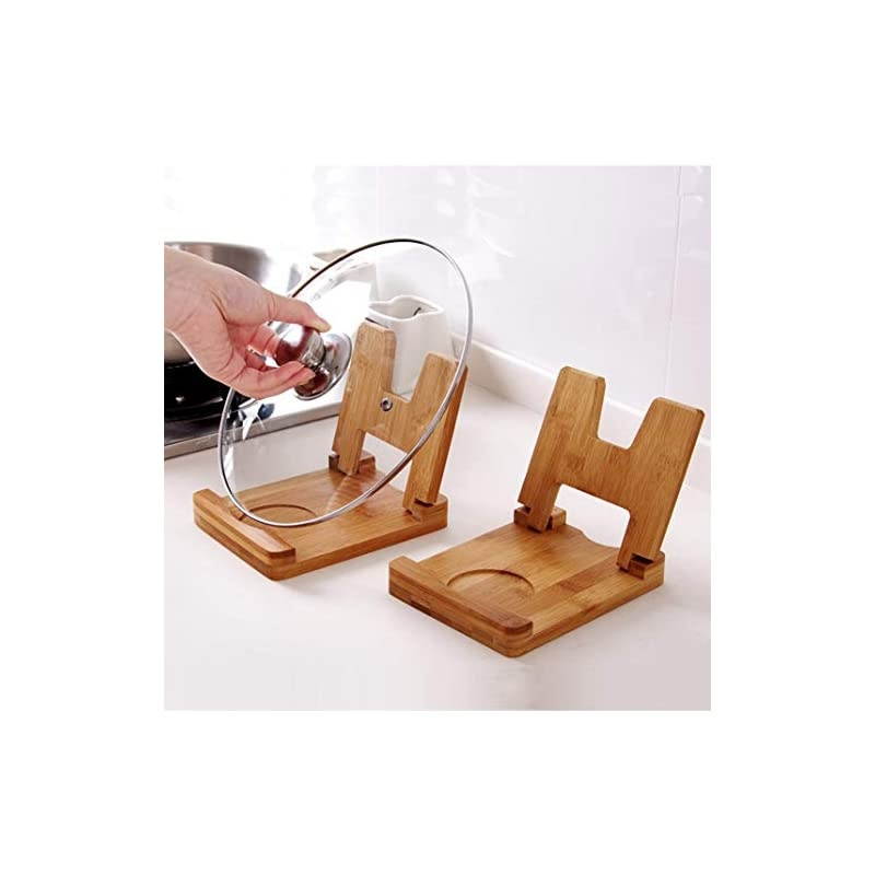 Lid and Spoon Rest.Folding Bamboo Pot lids Holder.Simple Bamboo Lid Rack.Spoon Rest Shelf Foldable (Lid and Spoon Rest-2pack)
