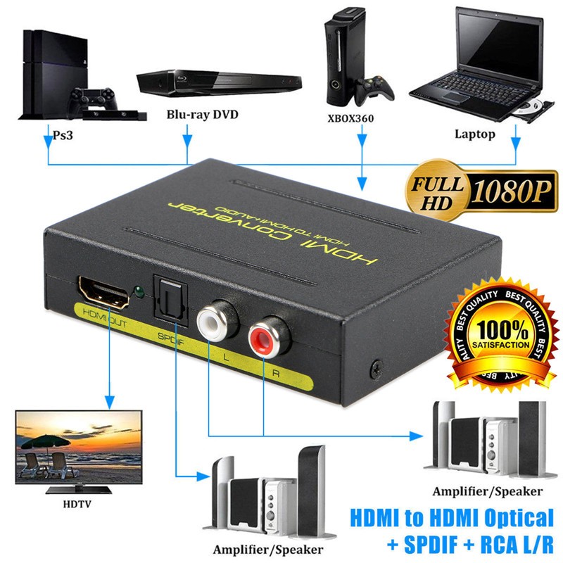 ESTONE HDMI to HDMI + SPDIF + RCA L / R Audio Extractor Converter (HDMI input,HDMI+ Audio output) Support 4K@30Hz 1080P Full HD 3D