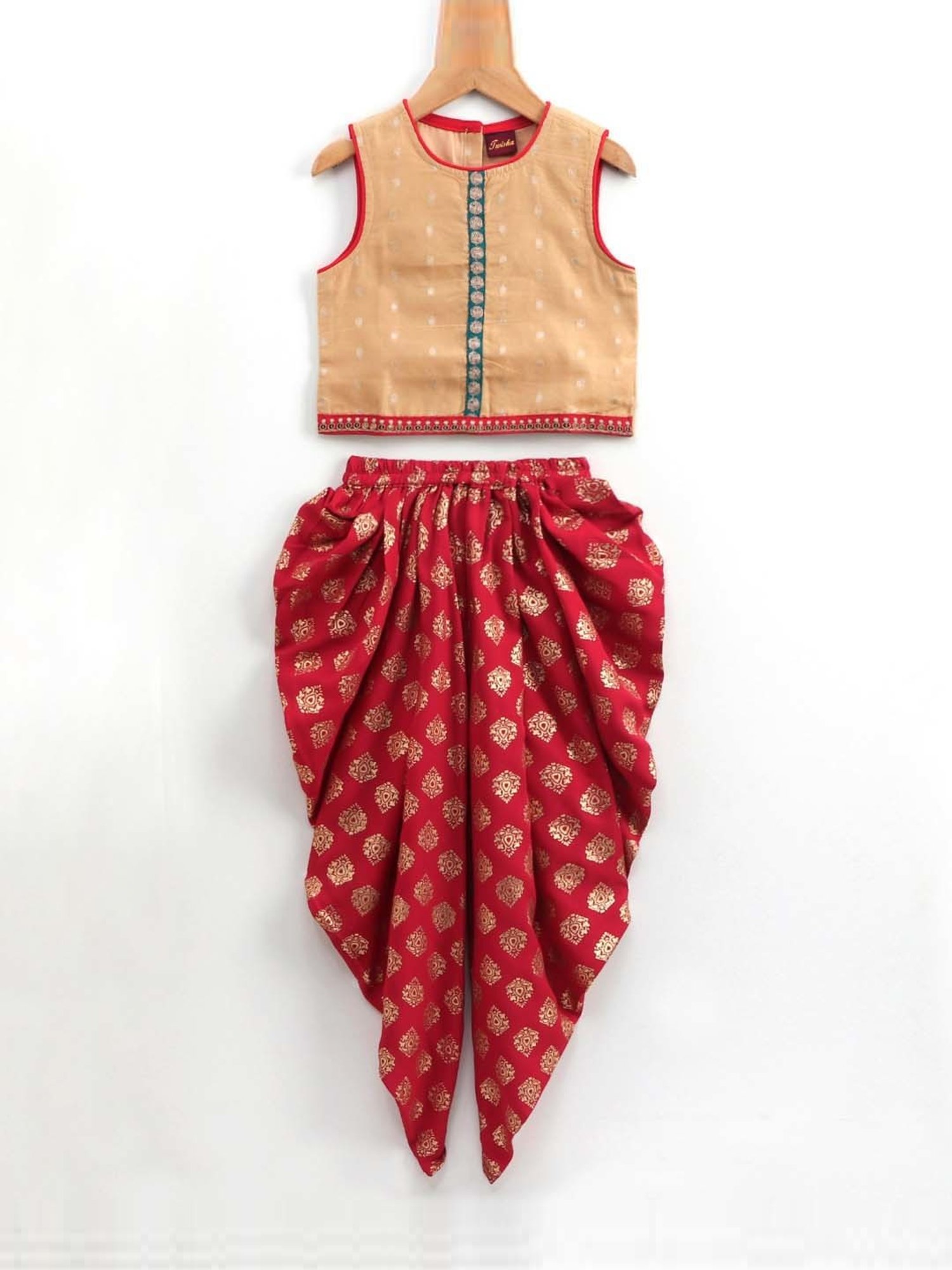 TWISHA Kids Beige & Red Embroidered Top Set