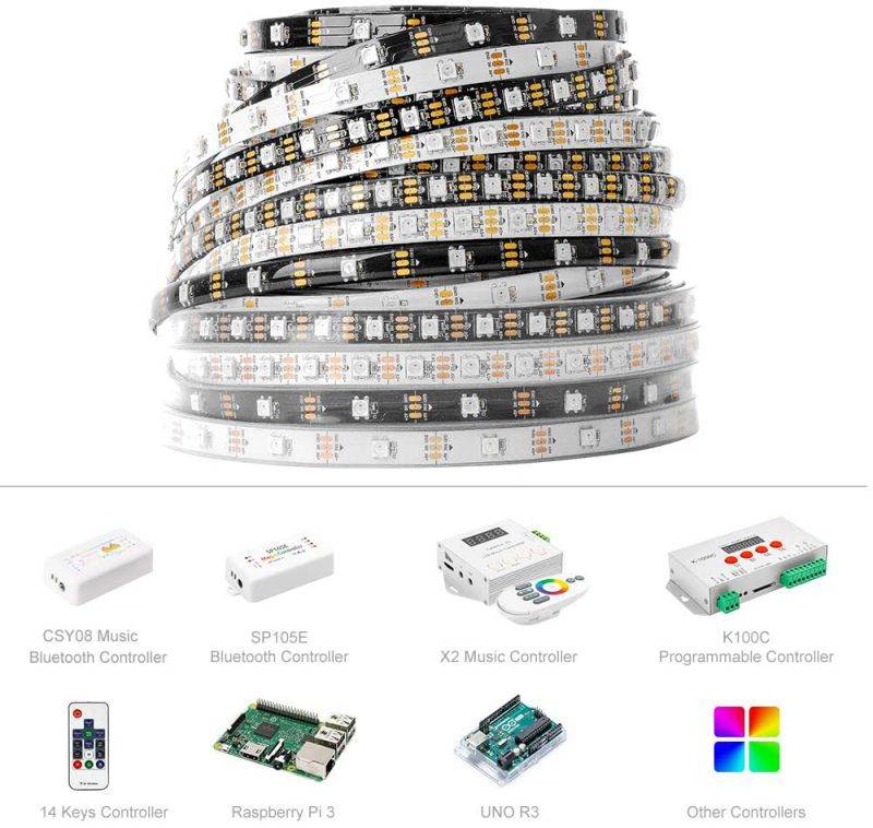 BTF-LIGHTING WS2812B RGB 5050SMD Individual Addressable 16.4FT 30Pixels/m 150Pixels Flexible White PCB Full Color LED Pixel Strip Dream Color IP65 Waterproof Making LED Screen LED Wall Only DC5V
