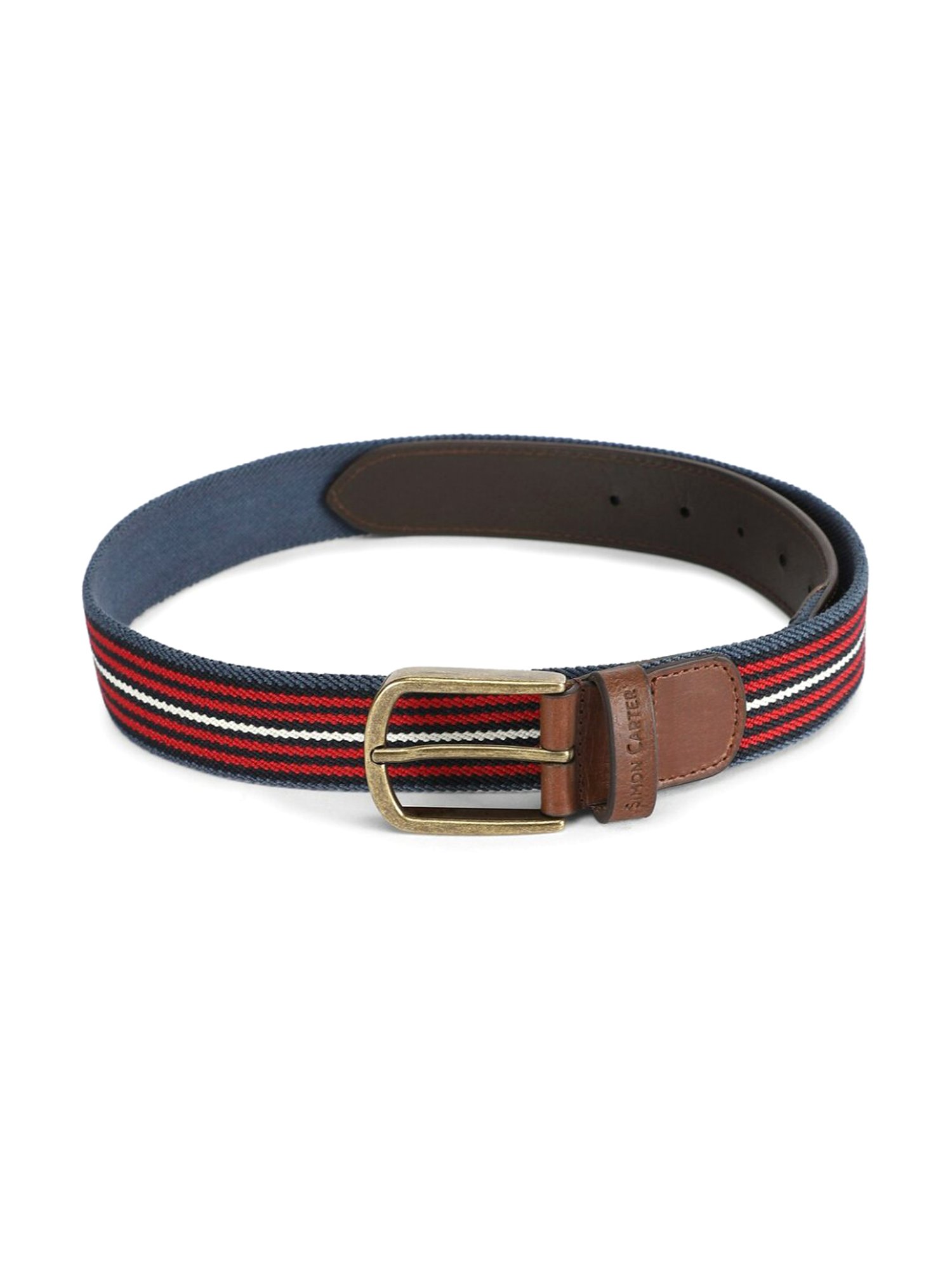 Simon Carter Multicolor Leather Striped Casual Belt for Men