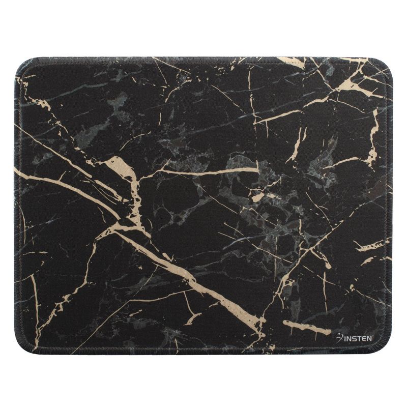 Insten Shiny Marble Gaming Mouse Pad with Stitched Edge, Water-Resistant, Non-Slip Rubber Base, Black, 9.45 x 7.48 in