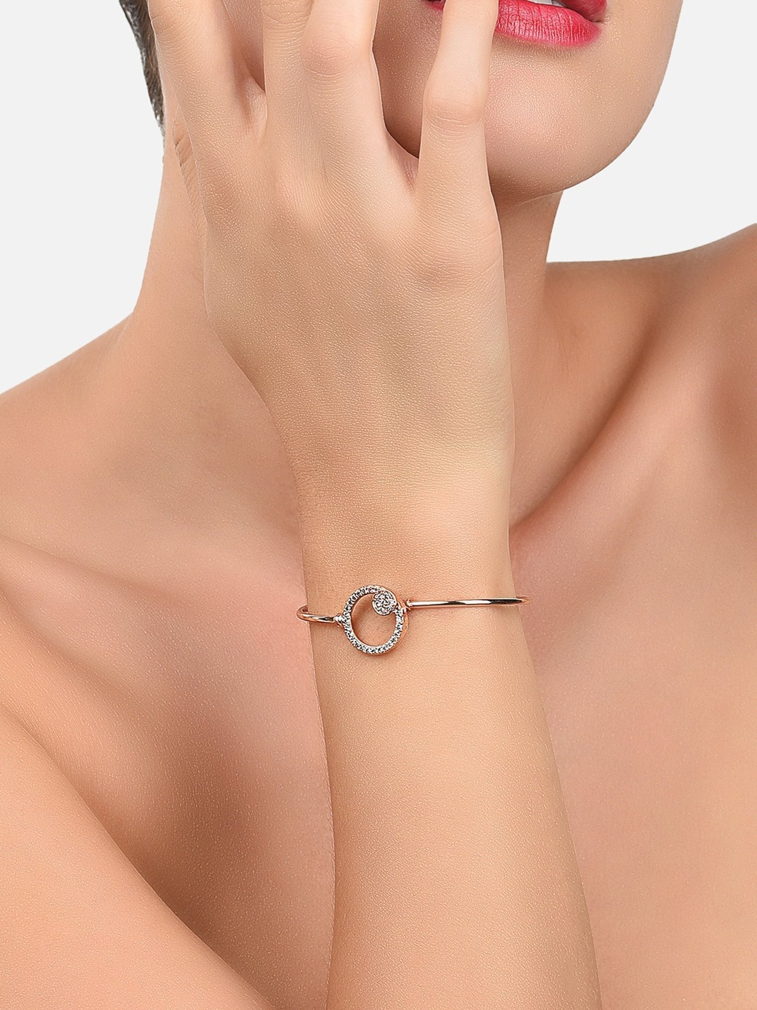 Zaveri Pearls Combo of 2 Rose Gold Cubic Zirconia Brass Bangle Style Kada-ZPFK10376