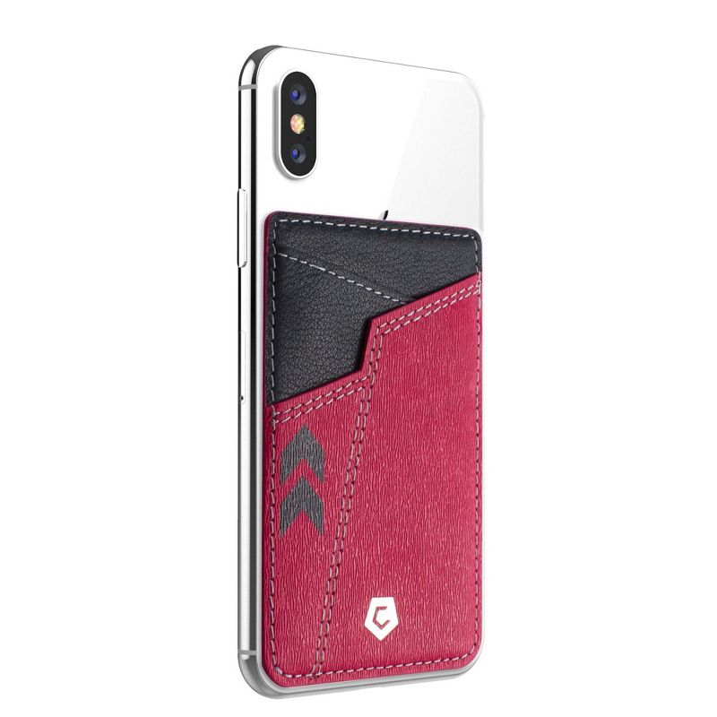 Cobble Pro [Genuine Leather] Stick-On Leather Card Holder Wallet Card Holder for Back of Phone, Red & Black
