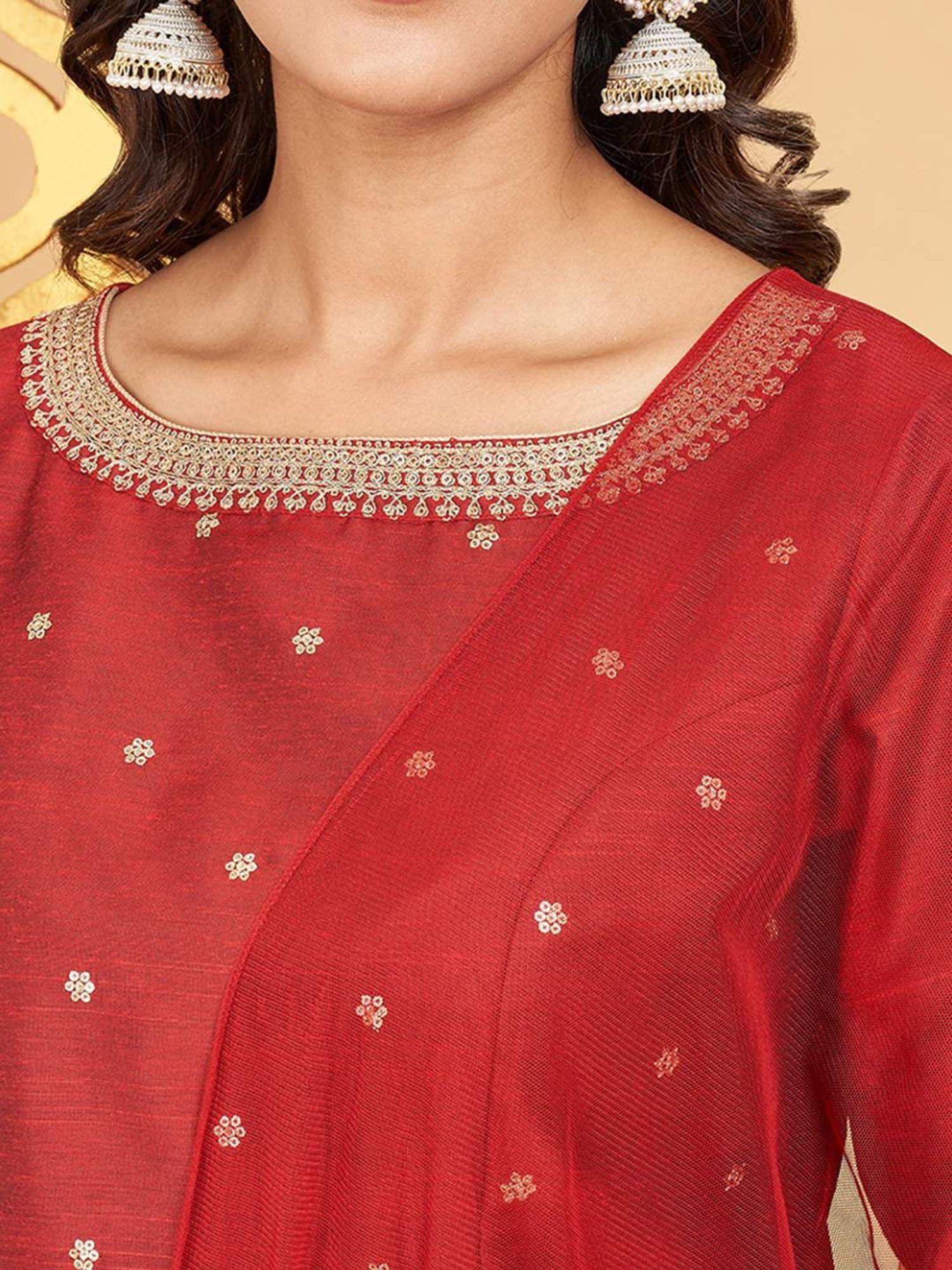 Rangmanch by Pantaloons Red Embroidered Lehenga Choli Set With Dupatta