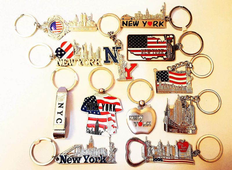 12 Metal NYC Keychains / New York City Metal Key Rings (Statue of Liberty, Empire State Building, World Trade Center)