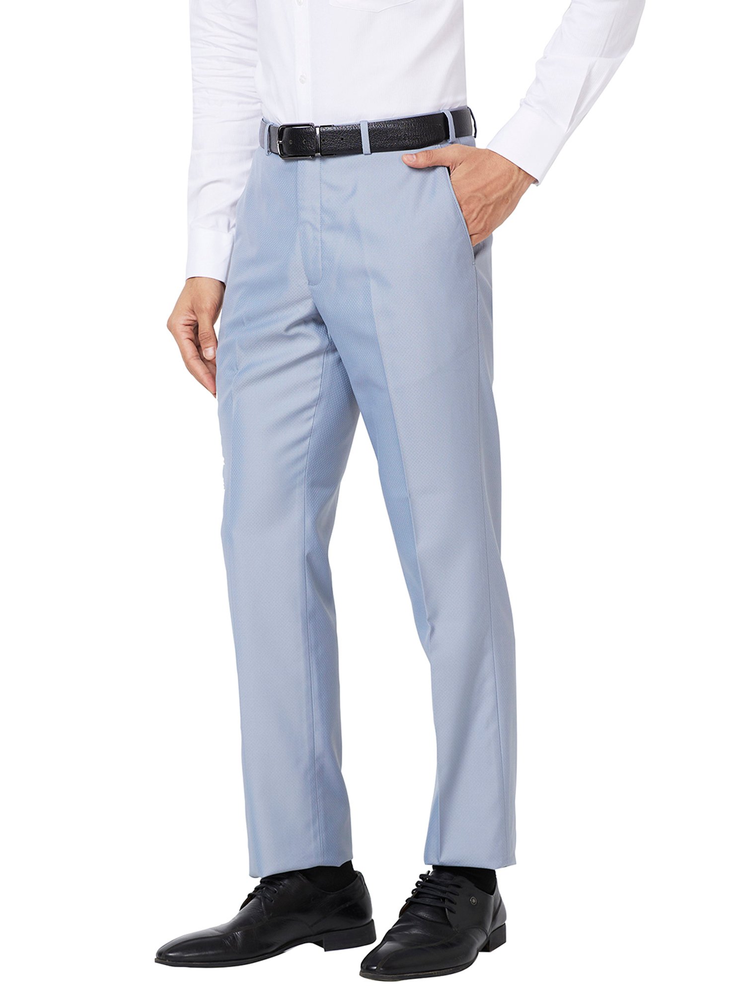 Park Avenue Sky Blue Regular Fit Flat Front Trousers