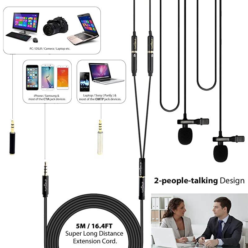 Mini Lavalier Lapel Omnidirectional Condenser Microphone Compatible with iPhone Android Windows Cellphones Clip On Interview Video Voice Podcast Noise Cancelling Mic Blogger Vlogger