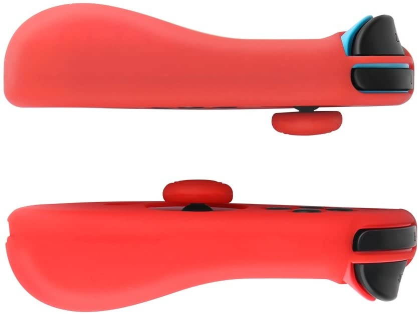 TNP Gel Guards with Thumb Grips Caps Works for Nintendo Switch Joy-Con Grip - Protective Case Covers Anti-Slip Ergonomic Lightweight Design Comfort Grip Controller Skin Accessories (1 Pair Neon Red)