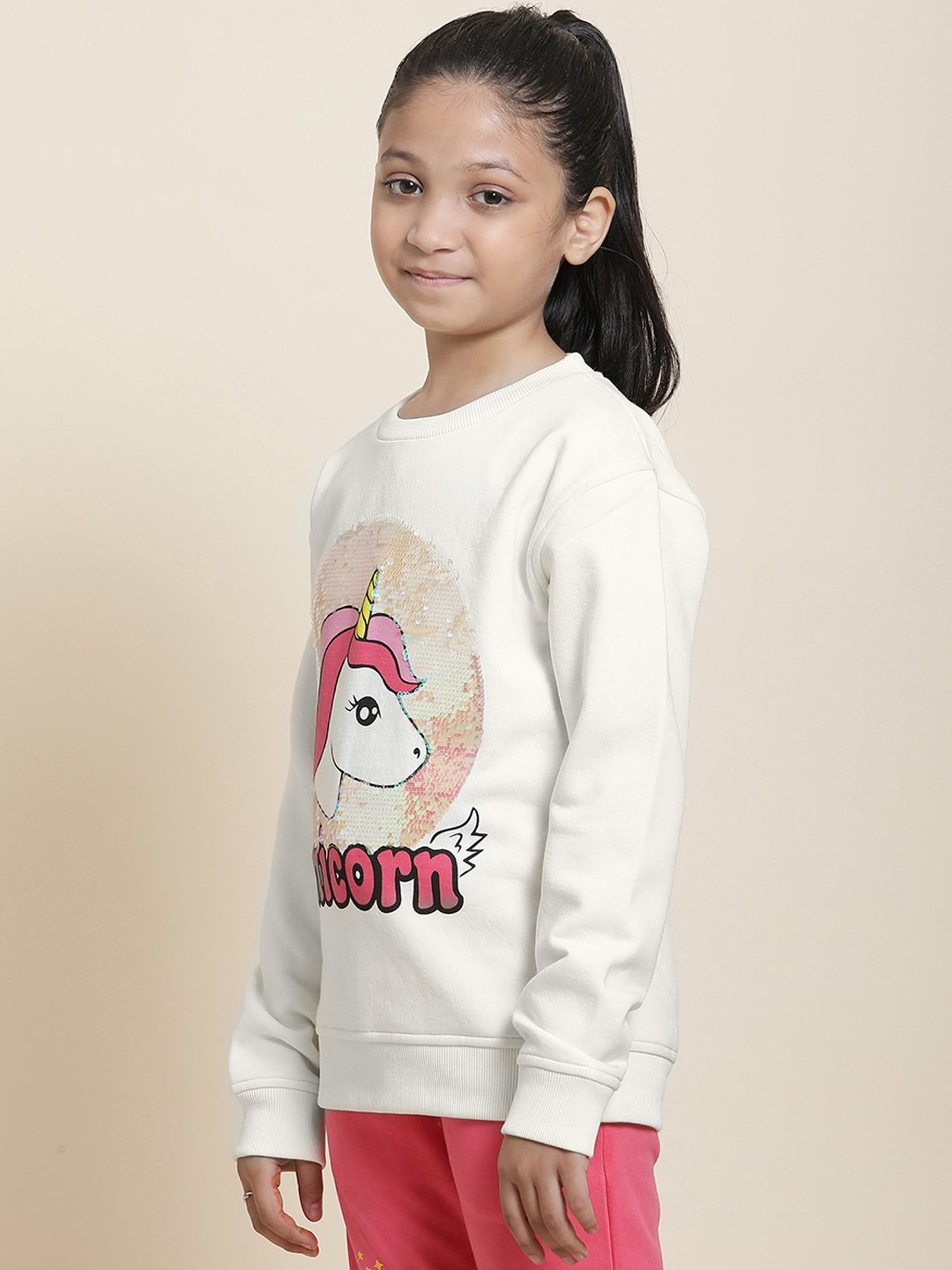 Kidsville Printed Off White Sweatshirt For Girls
