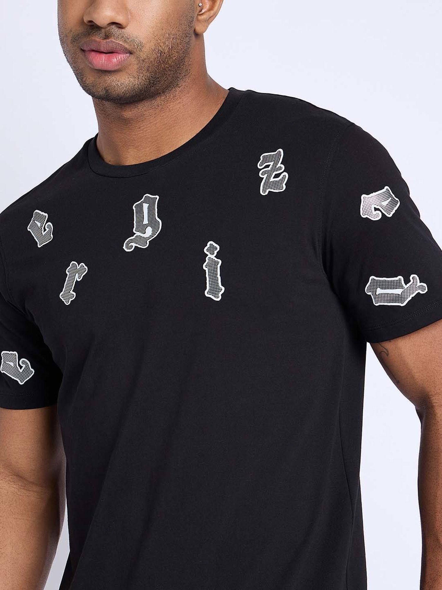 EDRIO Black Regular Fit Printed Crew T-Shirt