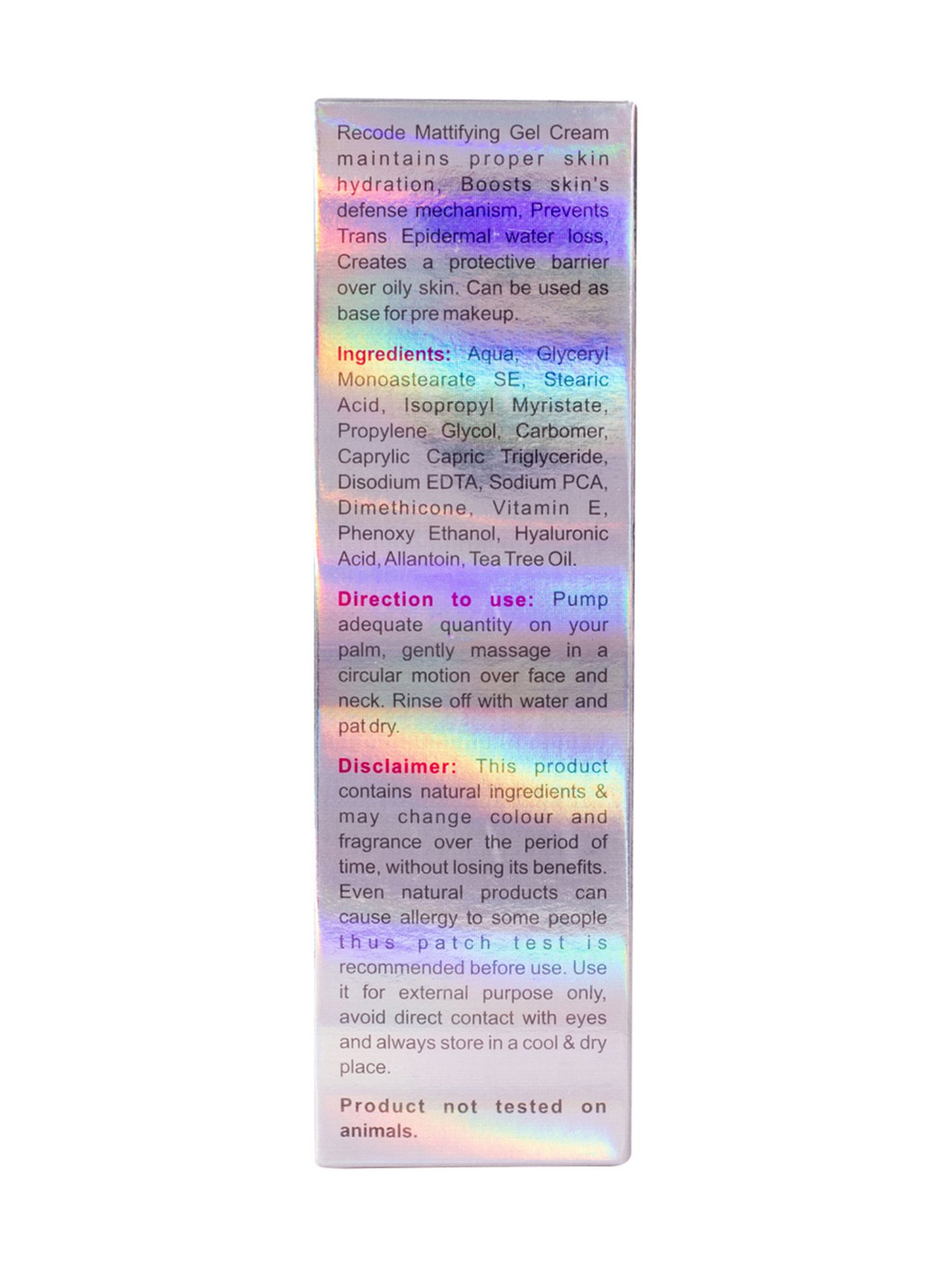 Recode Mattifying Gel Cream - 100 ml