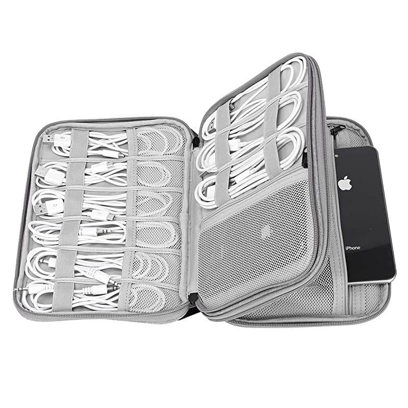Organizer, 2 Layer Electronic Accessories Organizer Travel Storage Bag for Charging Cable, phone, Power Bank, Mini Tablet (Up to 7.9''), Make up Organizer Bag for Traveling (Grey)