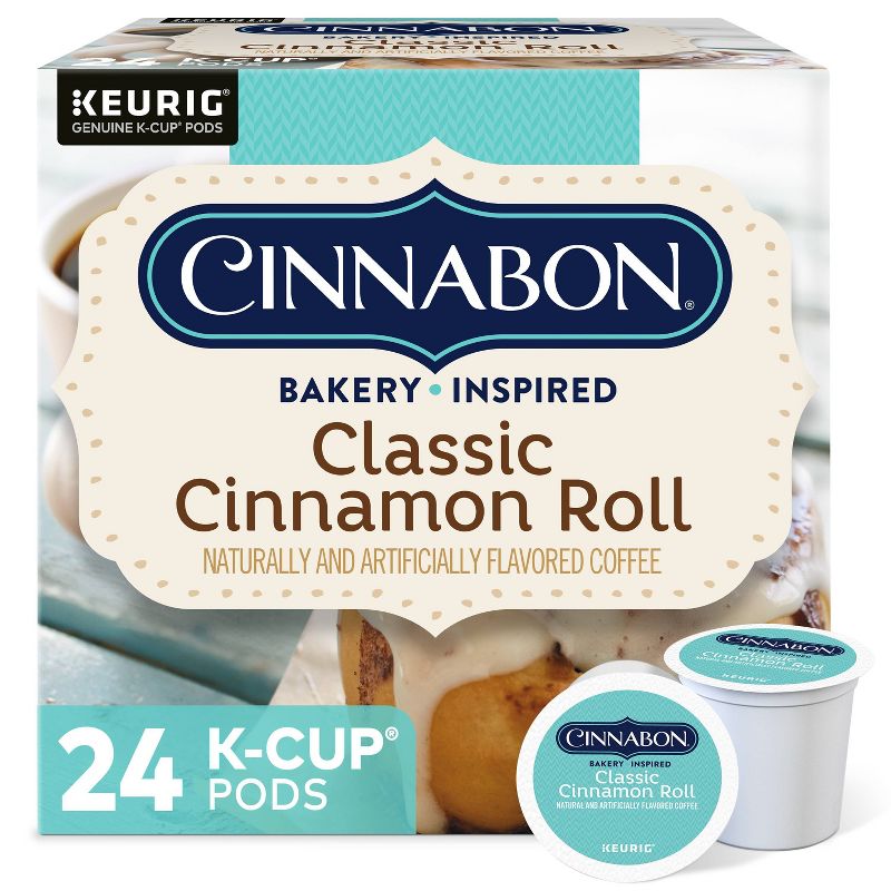 24ct Cinnabon Classic Cinnamon Roll Keurig K-Cup Coffee Pods Flavored Coffee Light Roast
