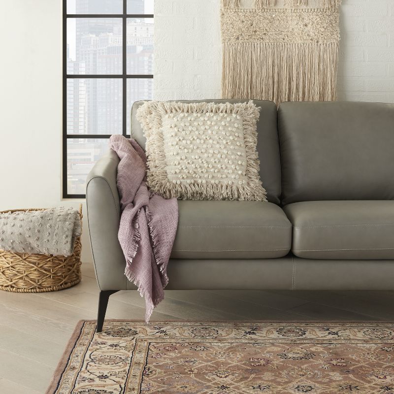 Mina Victory Life Styles Loop Stripe Center Natural Throw Pillow - Off-White 18"X18"