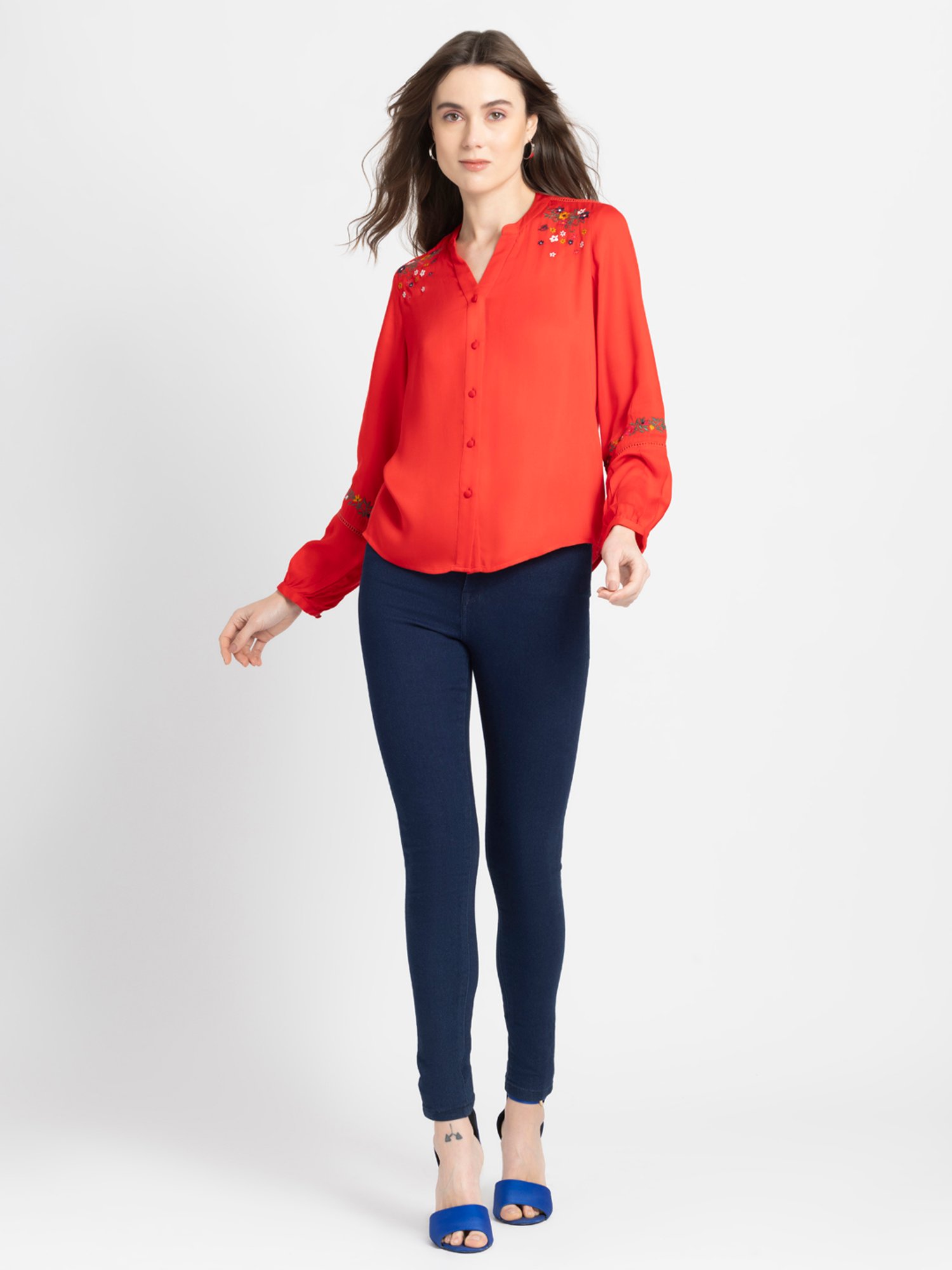 SHAYE Red Embroidered Top