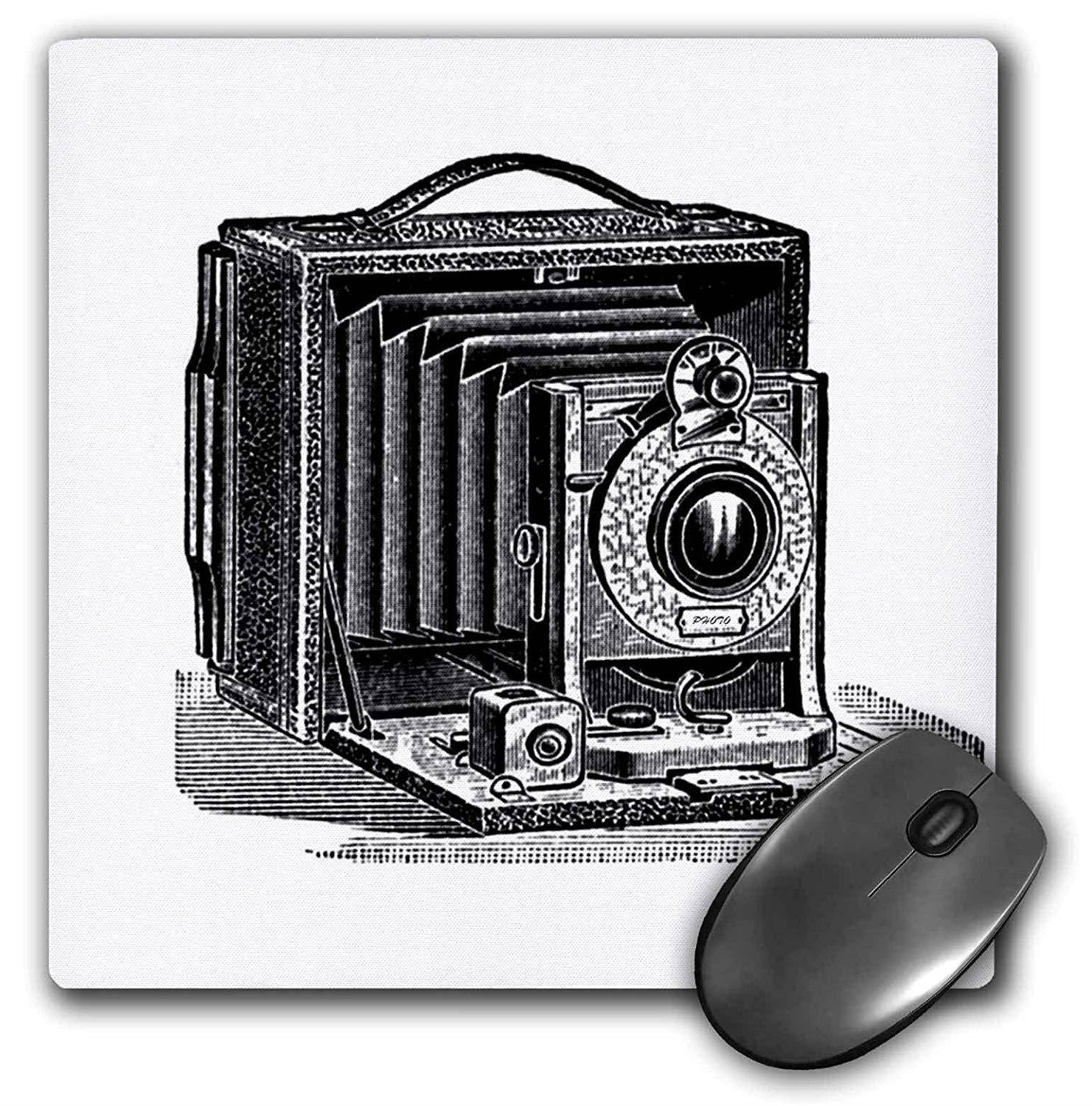 3drose Black and White Vintage Camera Ink and Pen Drawing Print Old-Fashioned Photography Photographer - Mouse Pad