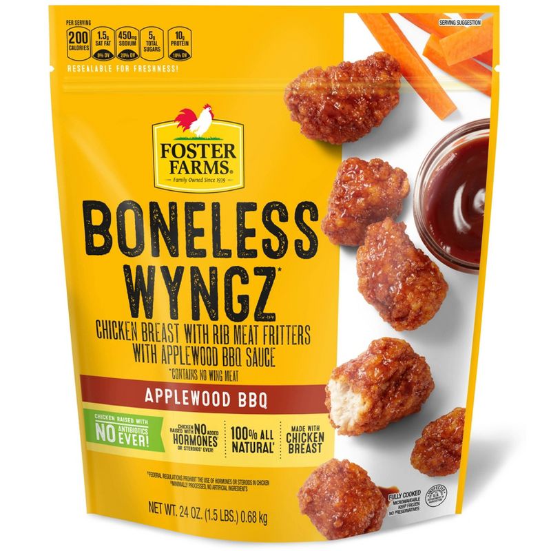 Foster Farms Boneless Applewood BBQ Chicken Wyngz - Frozen - 24oz
