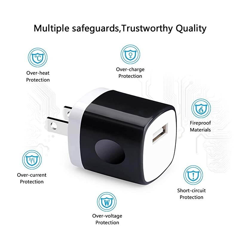 Charger Plug Wall Charger 5Pack Single 5V 1Amp Universal Home Travel Charging Adapter Replacement for Phone Xs MaxXsXRX876 Plus5S4S Samsung Galaxy S9S8Note 9 LG Kindle Android