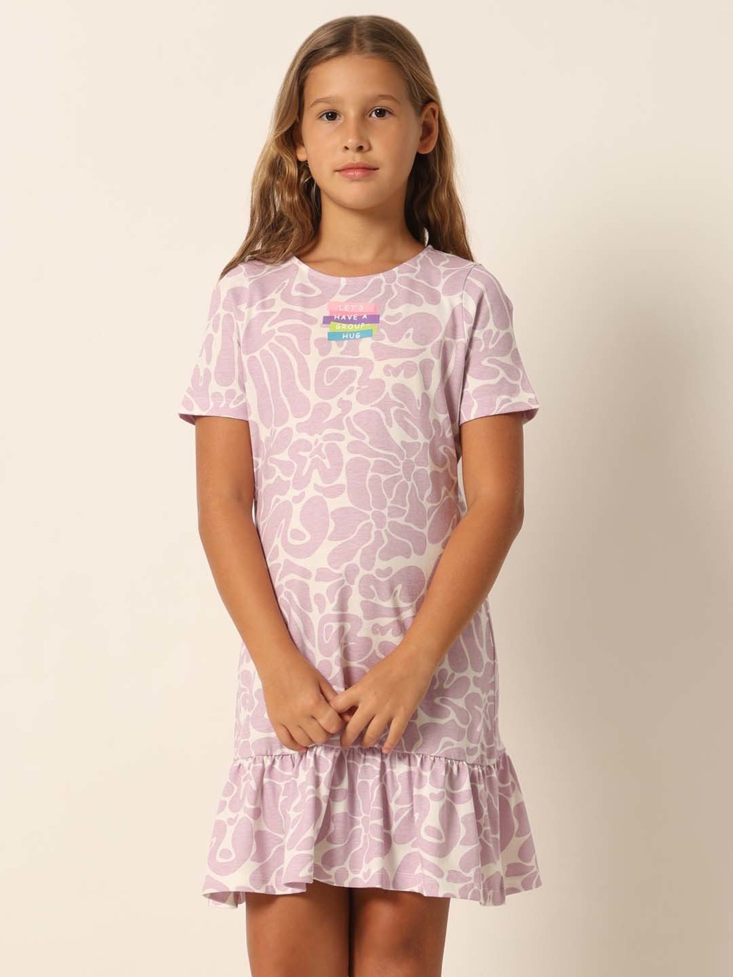 VERO MODA GIRL Pink Cotton Printed Dress