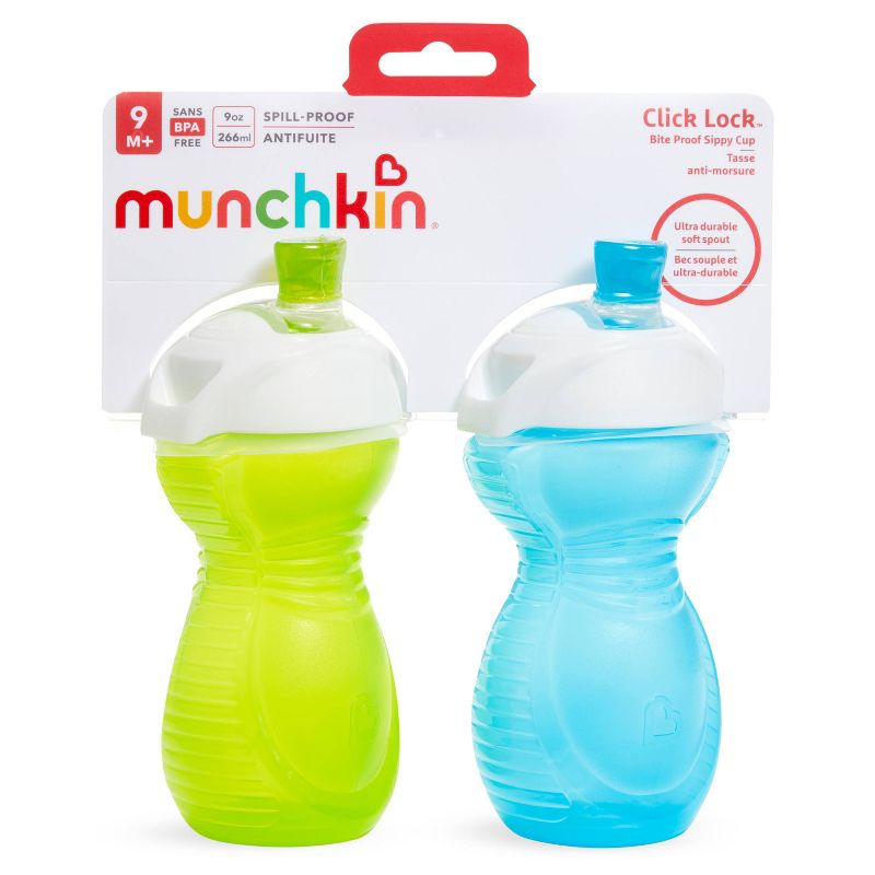 Munchkin Click Lock 9oz Bite Proof Soft Spout Sippy Cup – 2pk Blue/Green