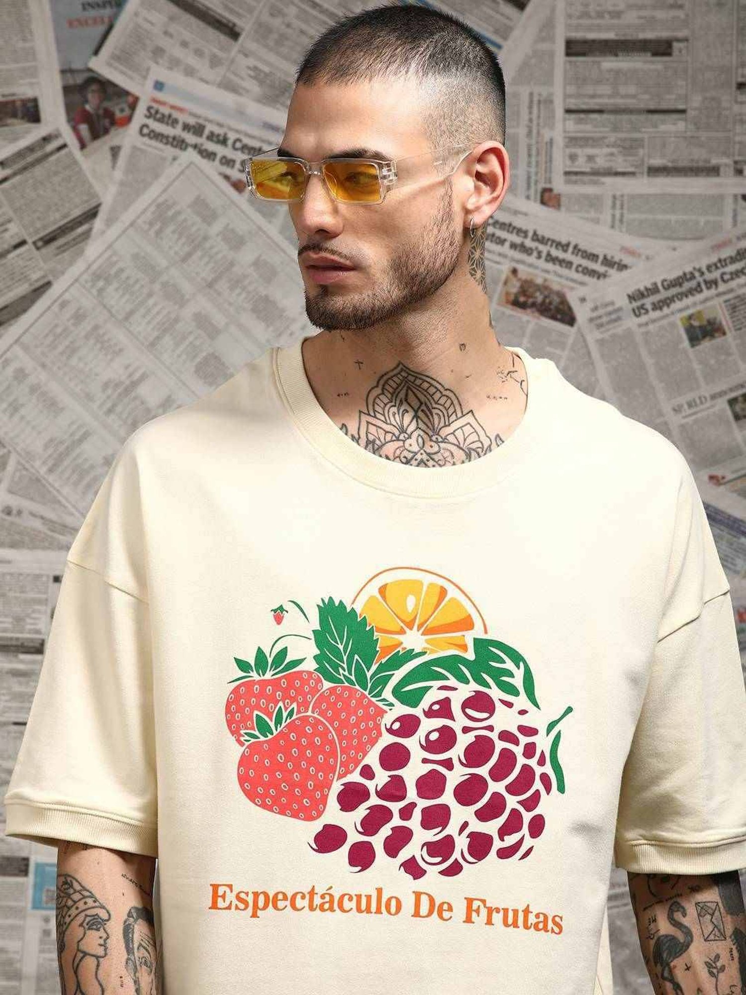 Difference Of Opinion Off White Loose Fit Printed Unisex T-Shirt