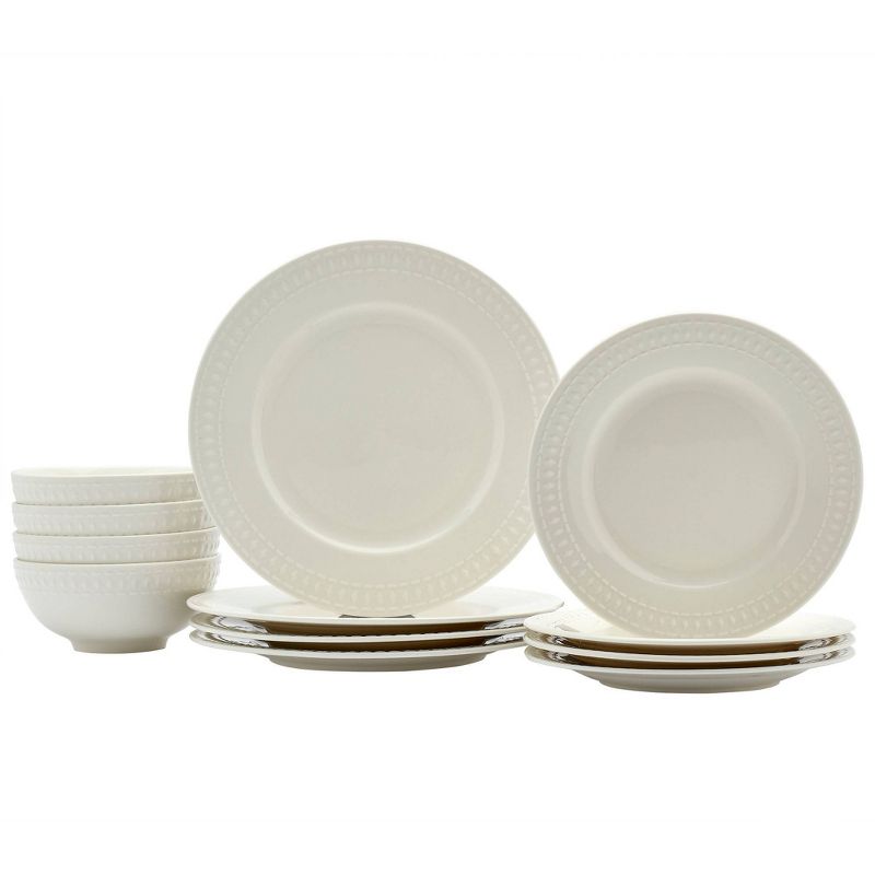 12pc Porcelain Embossed Bloom Dinnerware Set - Tabletops Gallery