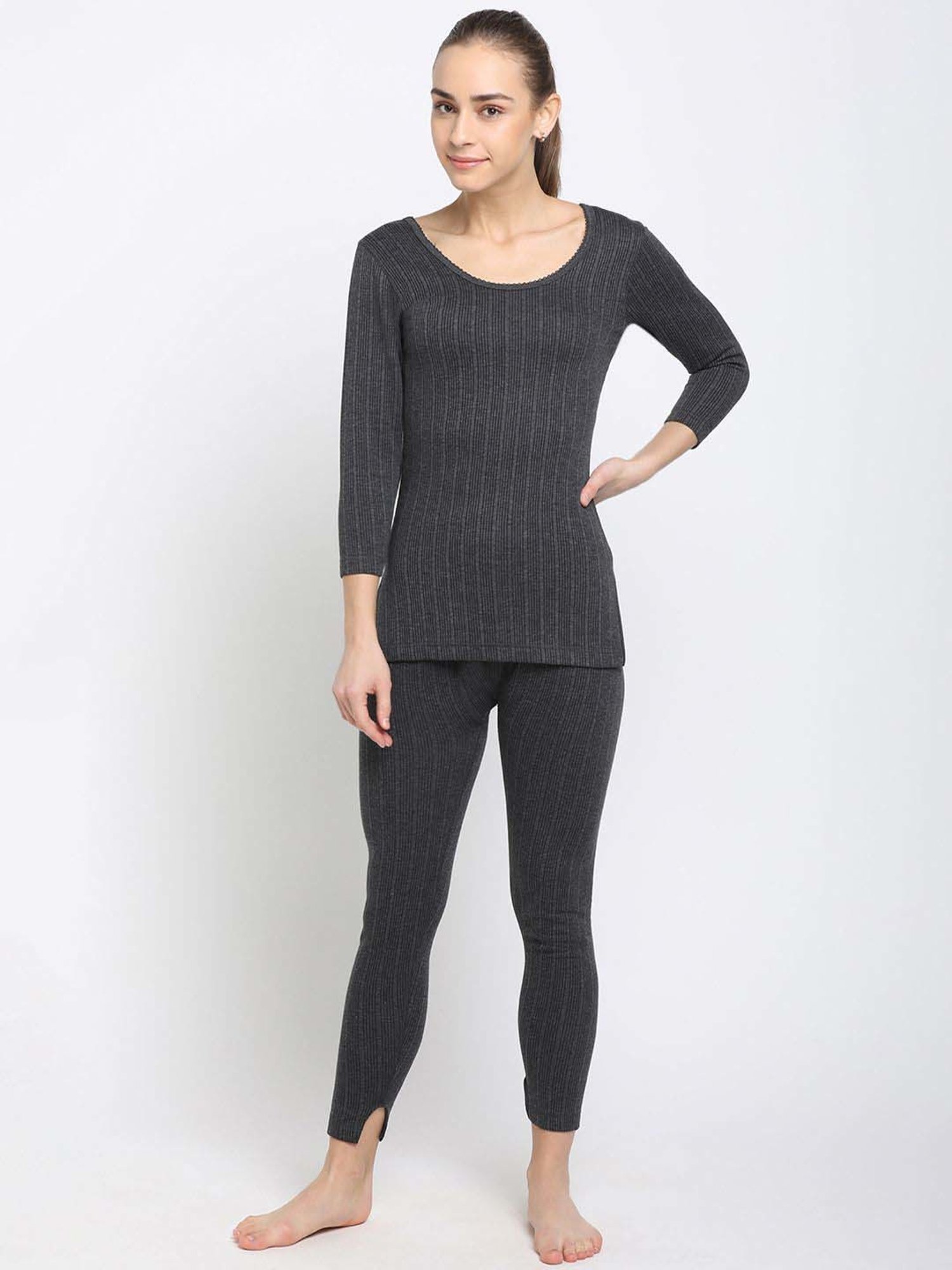 Dixcy Slimz Charcoal Melange Striped Thermal Pants