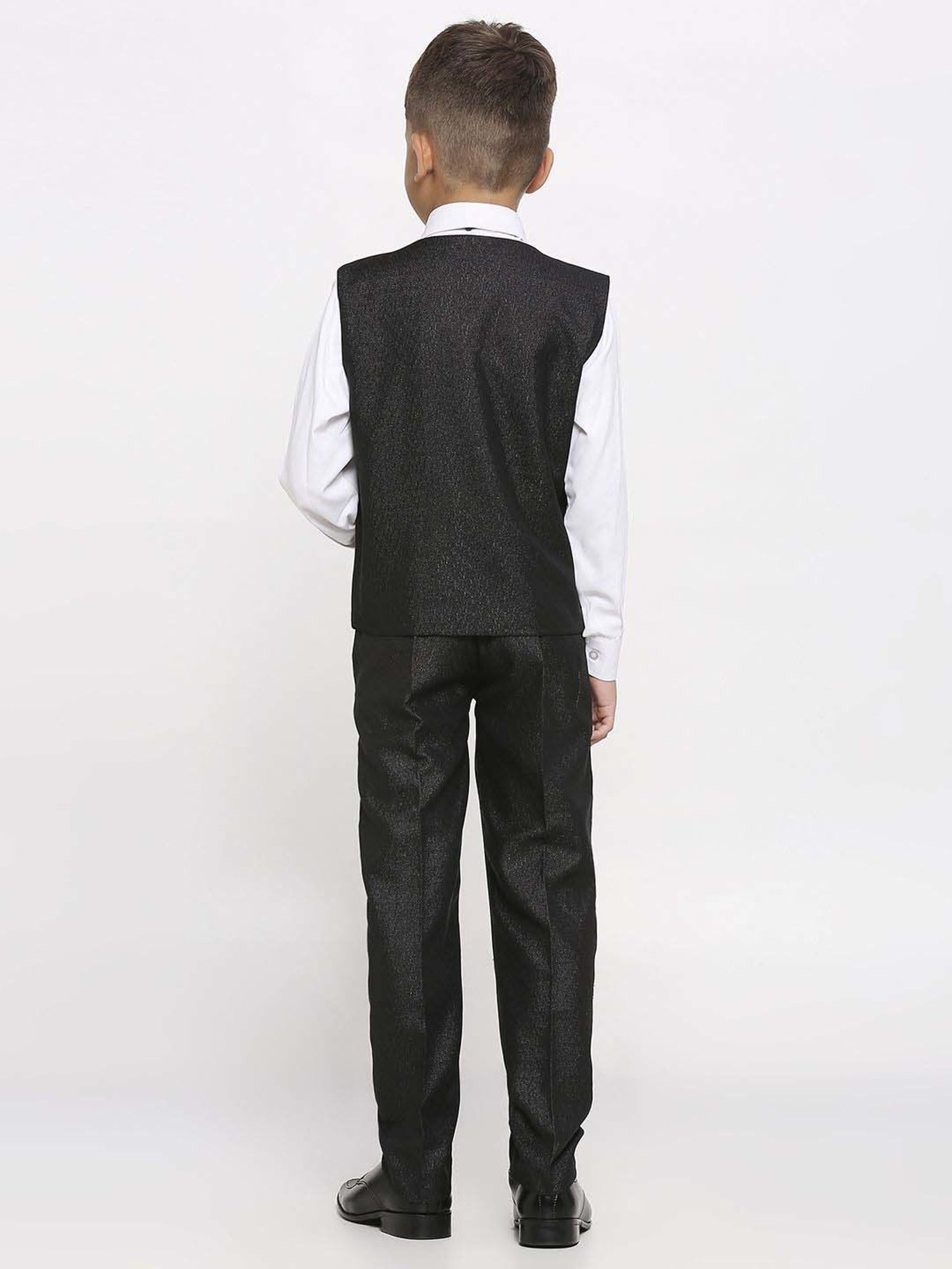 Kids Island Boys Black & White Solid Full Sleeves Suit Set