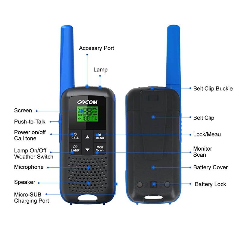 G600 FRS Walkie Talkies for Adults 2W Long Range Two Way Radio Rechargeable, VOX Scan, NOAA & Weather Alerts, LED Lamplight 2 Pack Hand held radios