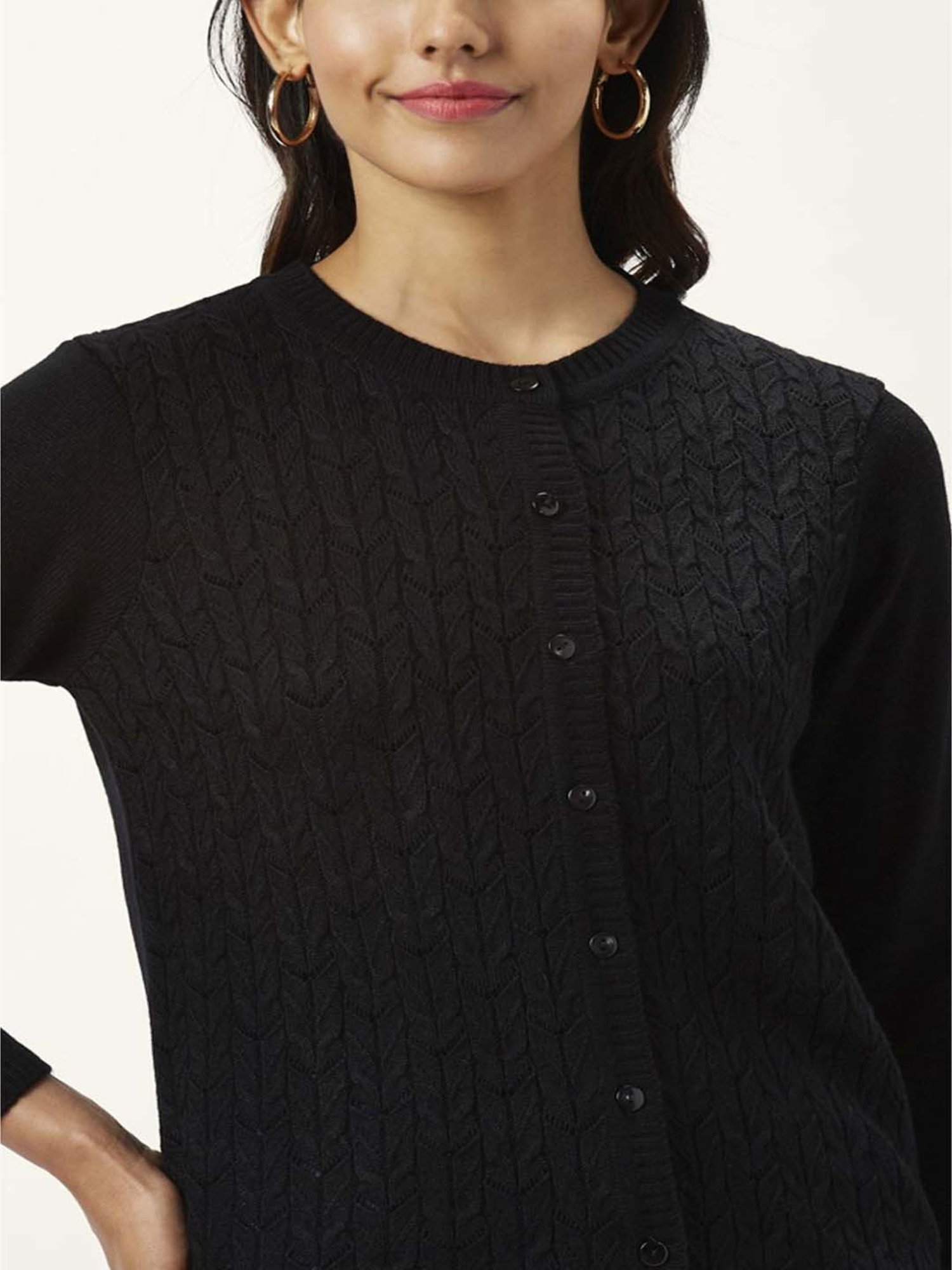 Honey by Pantaloons Black Self Pattern Sweater