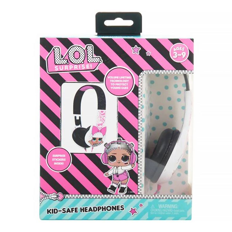 L.O.L. Surprise! Kid-Safe Headphones and Sticker Sheet in Pink and Black