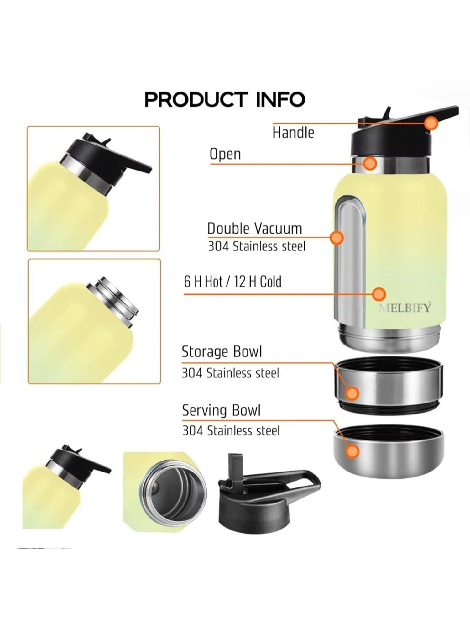 Melbify 2-in-1 Thermos Sipper Yellow ThermoSteel Water Bottle (1L)