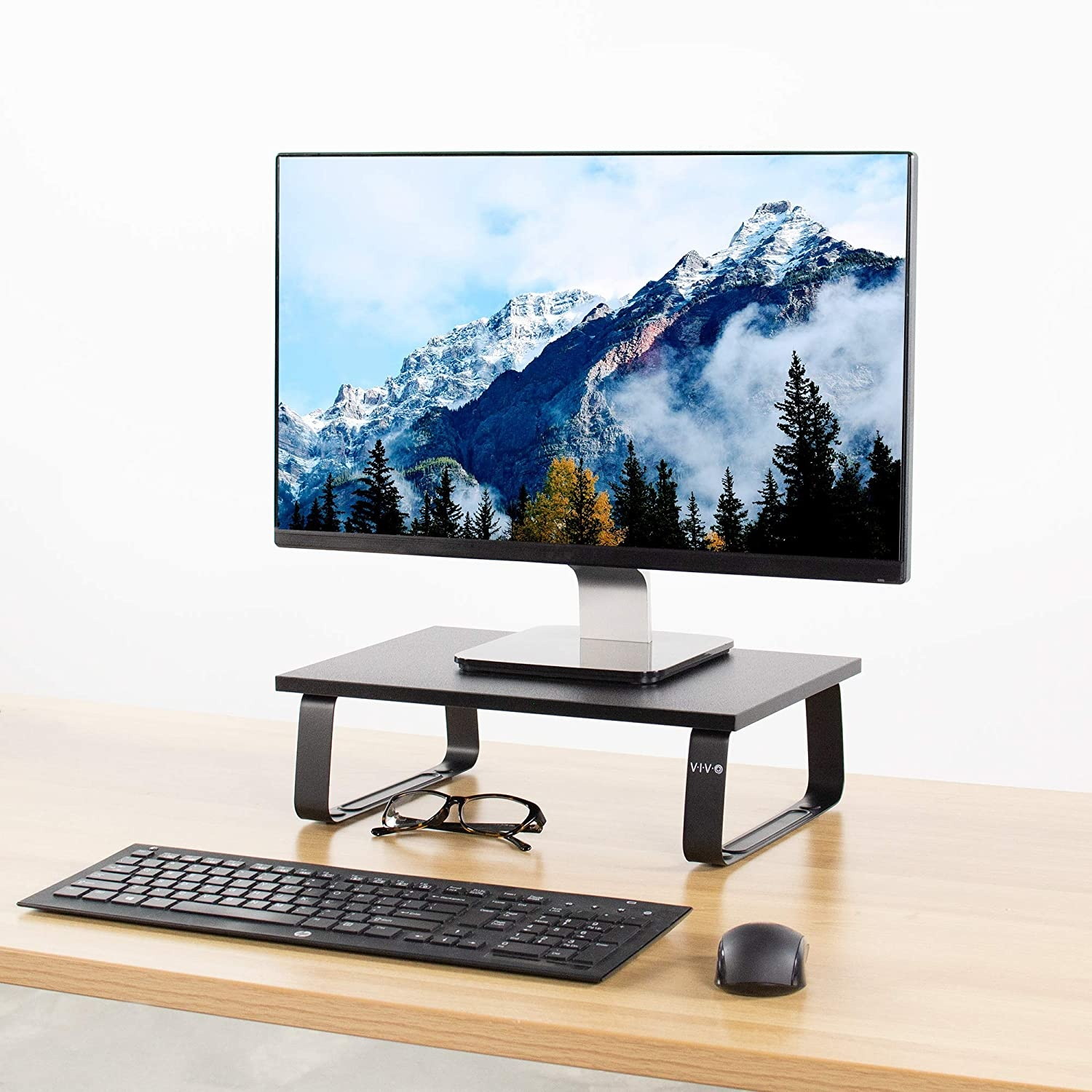 VIVO Black Wood 24" Wide Desktop Stand Ergonomic TV Monitor Riser Desk Organizer